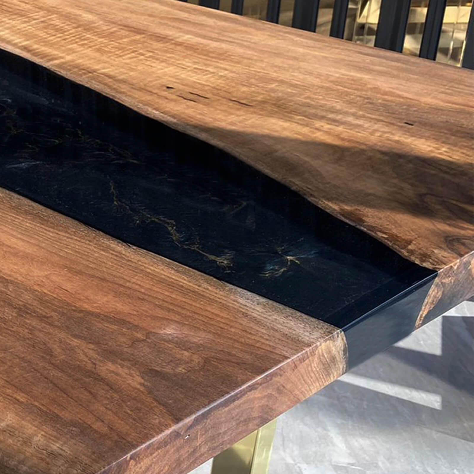 Custom Black Walnut Epoxy Resin River Table Black Resin ERT-54 - image 8 | ThawHome