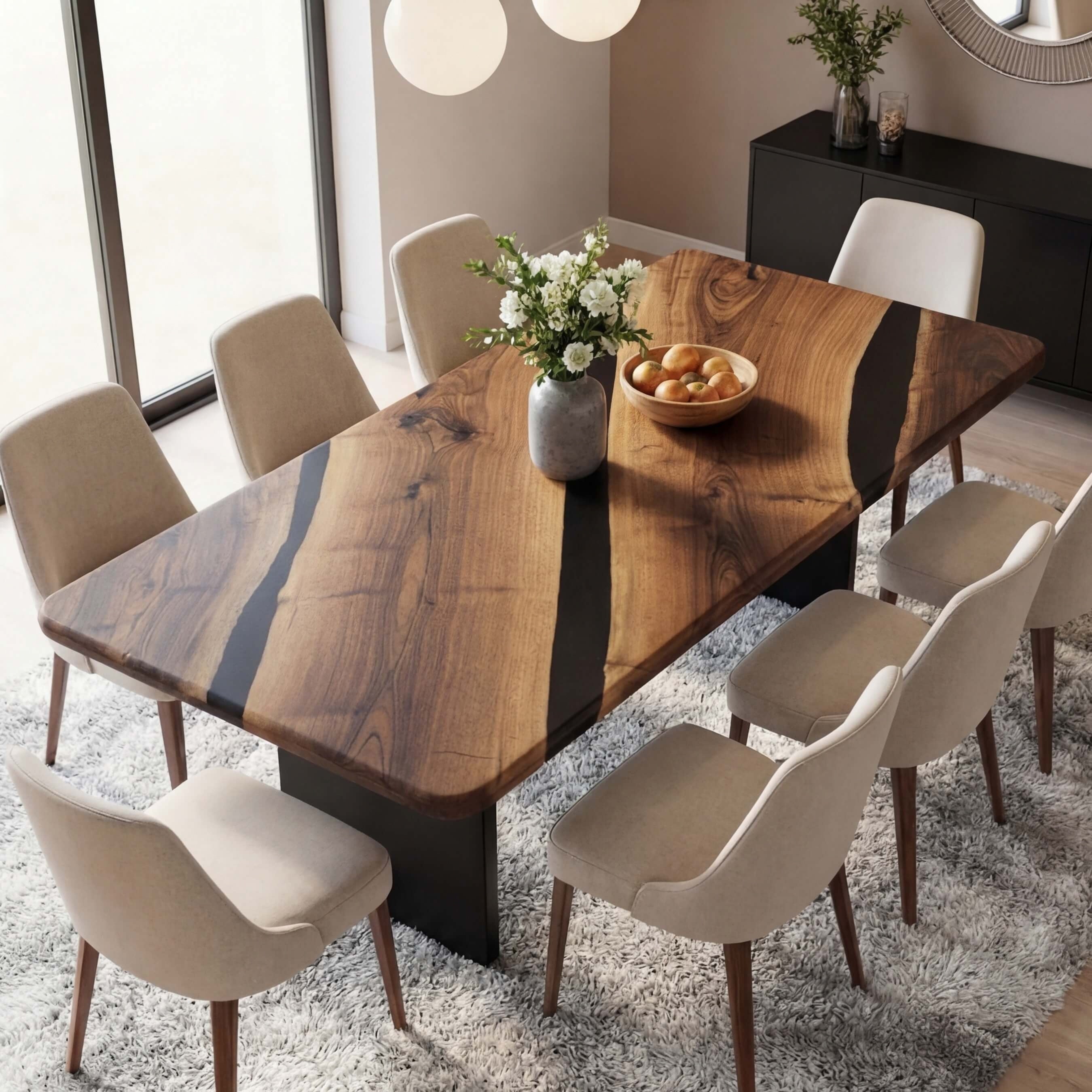 Custom Black Walnut Epoxy Resin River Table Black Resin ERT-76 - image 3 | ThawHome
