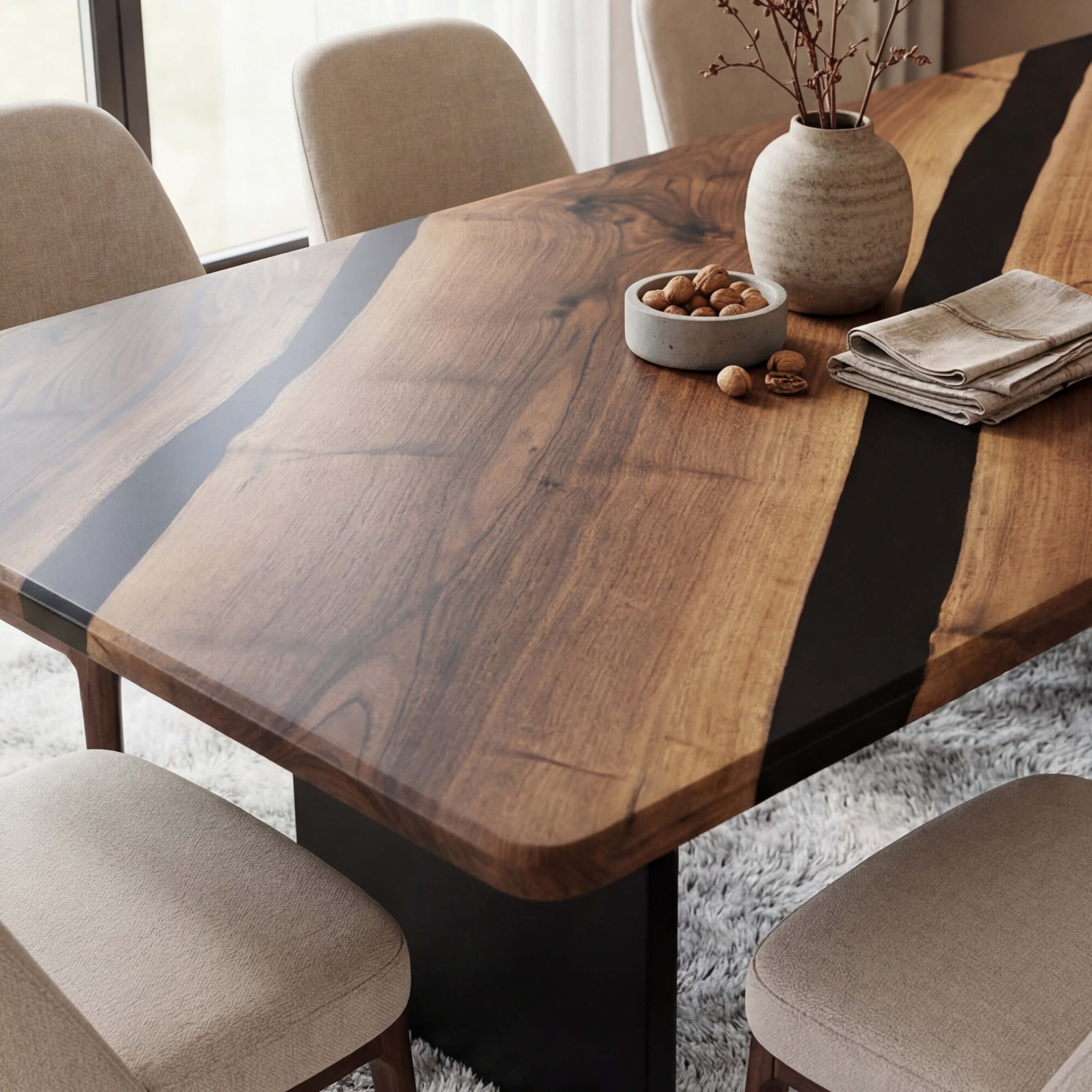 Custom Black Walnut Epoxy Resin River Table Black Resin ERT-76 - image 4 | ThawHome
