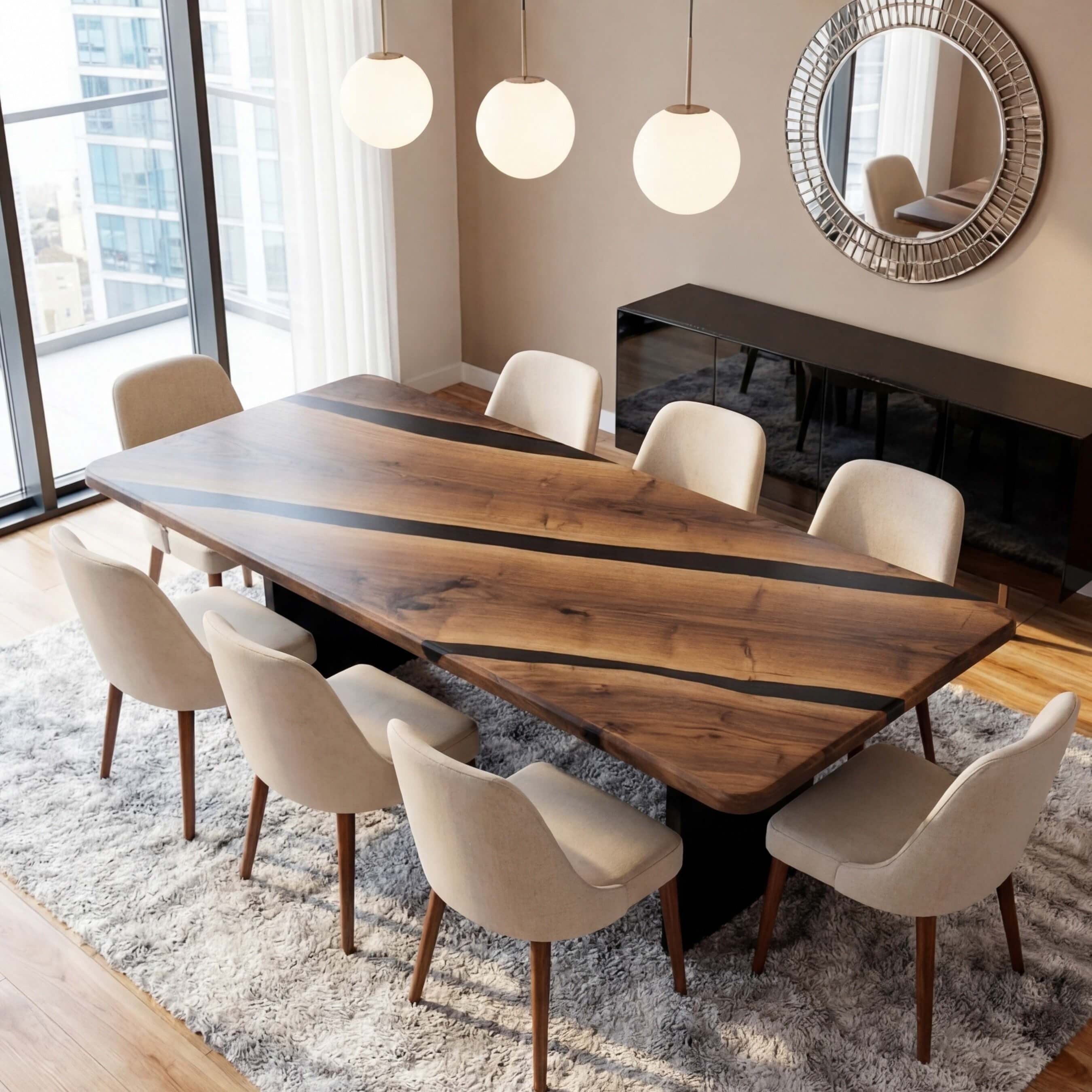 Custom Black Walnut Epoxy Resin River Table Black Resin ERT-76 - image 2 | ThawHome