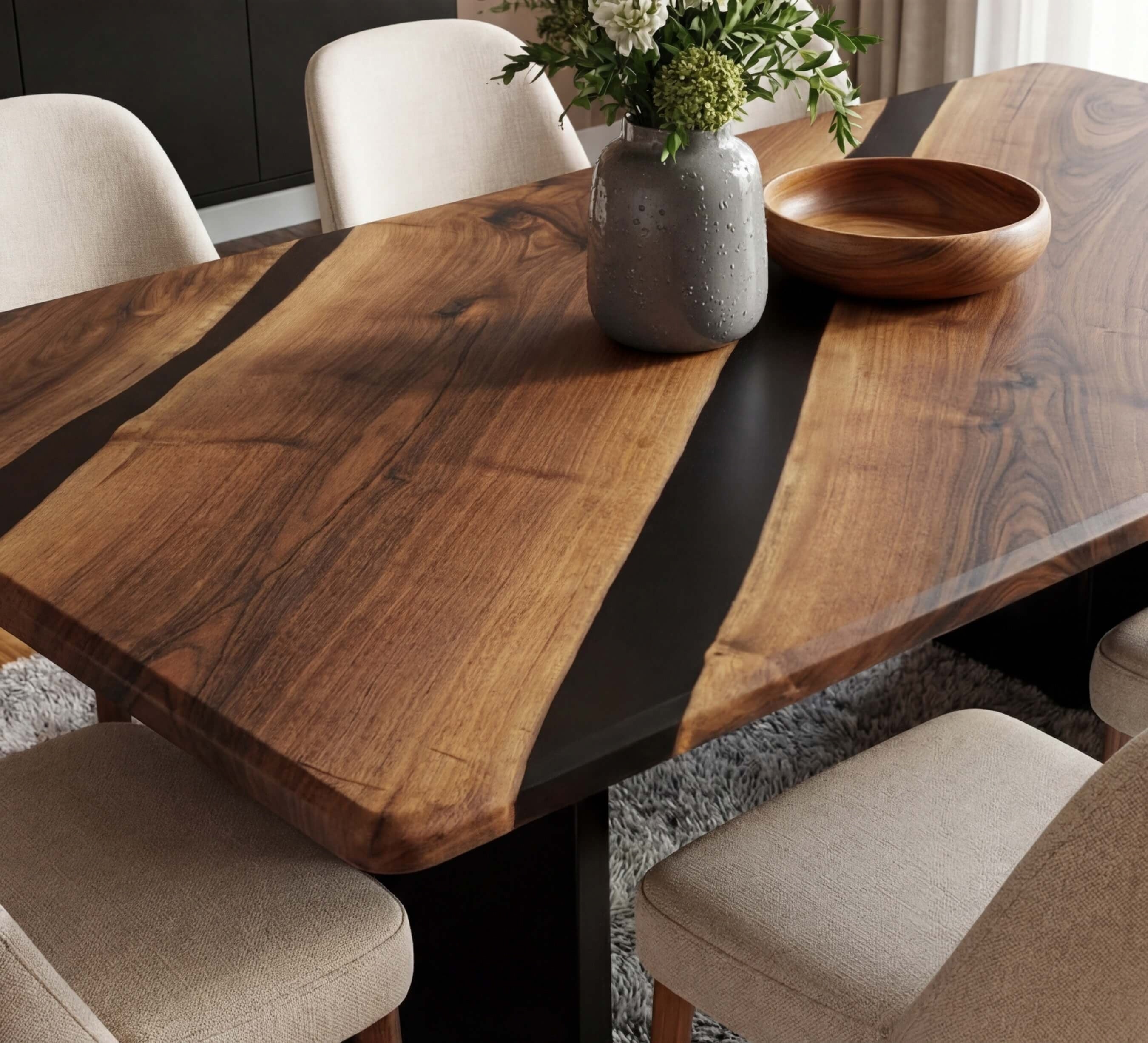 Custom Black Walnut Epoxy Resin River Table Black Resin ERT-76 - image 6 | ThawHome