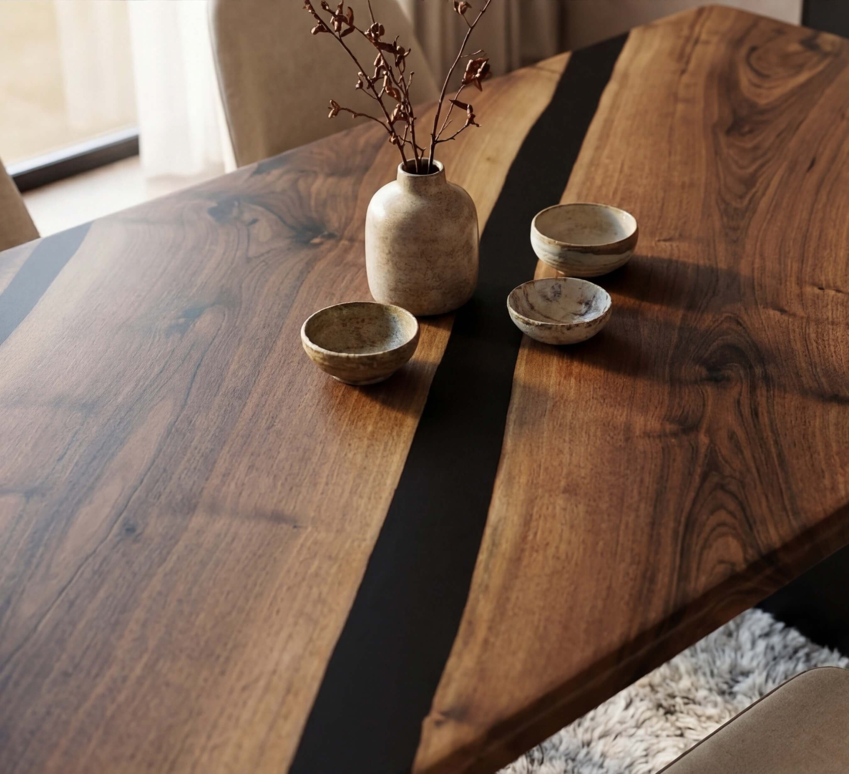Custom Black Walnut Epoxy Resin River Table Black Resin ERT-76 - image 5 | ThawHome