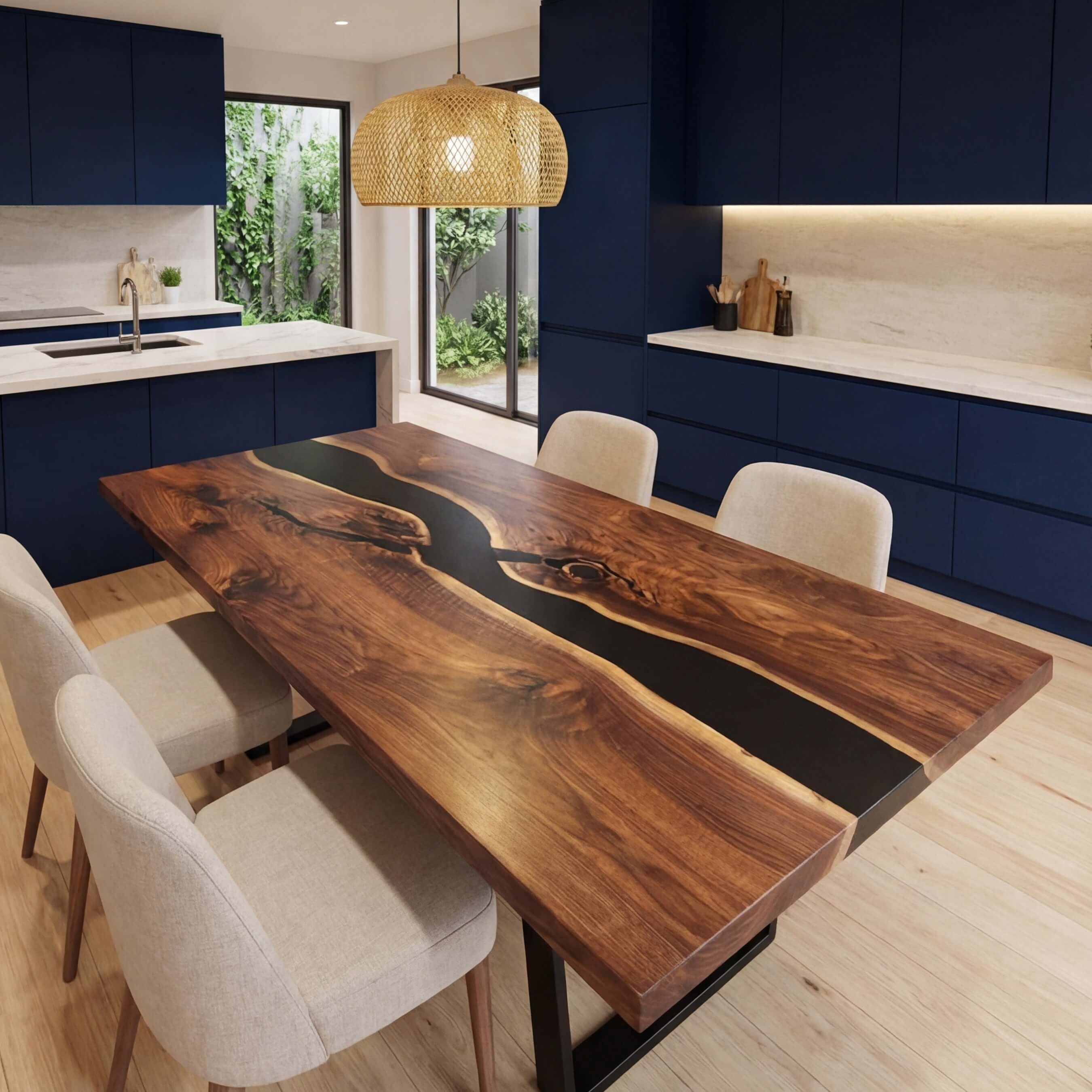 Custom Black Walnut Epoxy Resin River Table Black Resin FRT-93 - image 3 | ThawHome