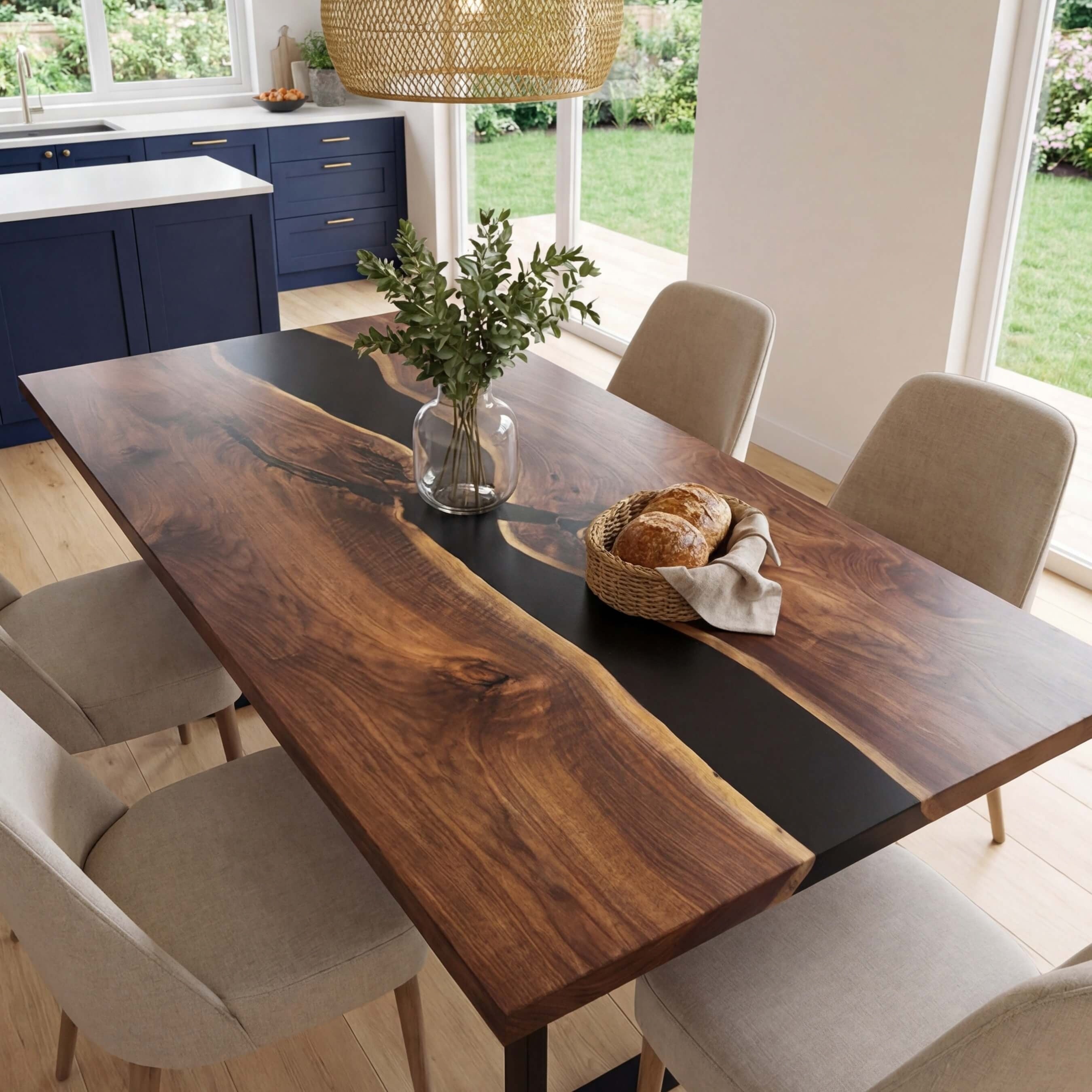 Custom Black Walnut Epoxy Resin River Table Black Resin FRT-93 - image 1 | ThawHome