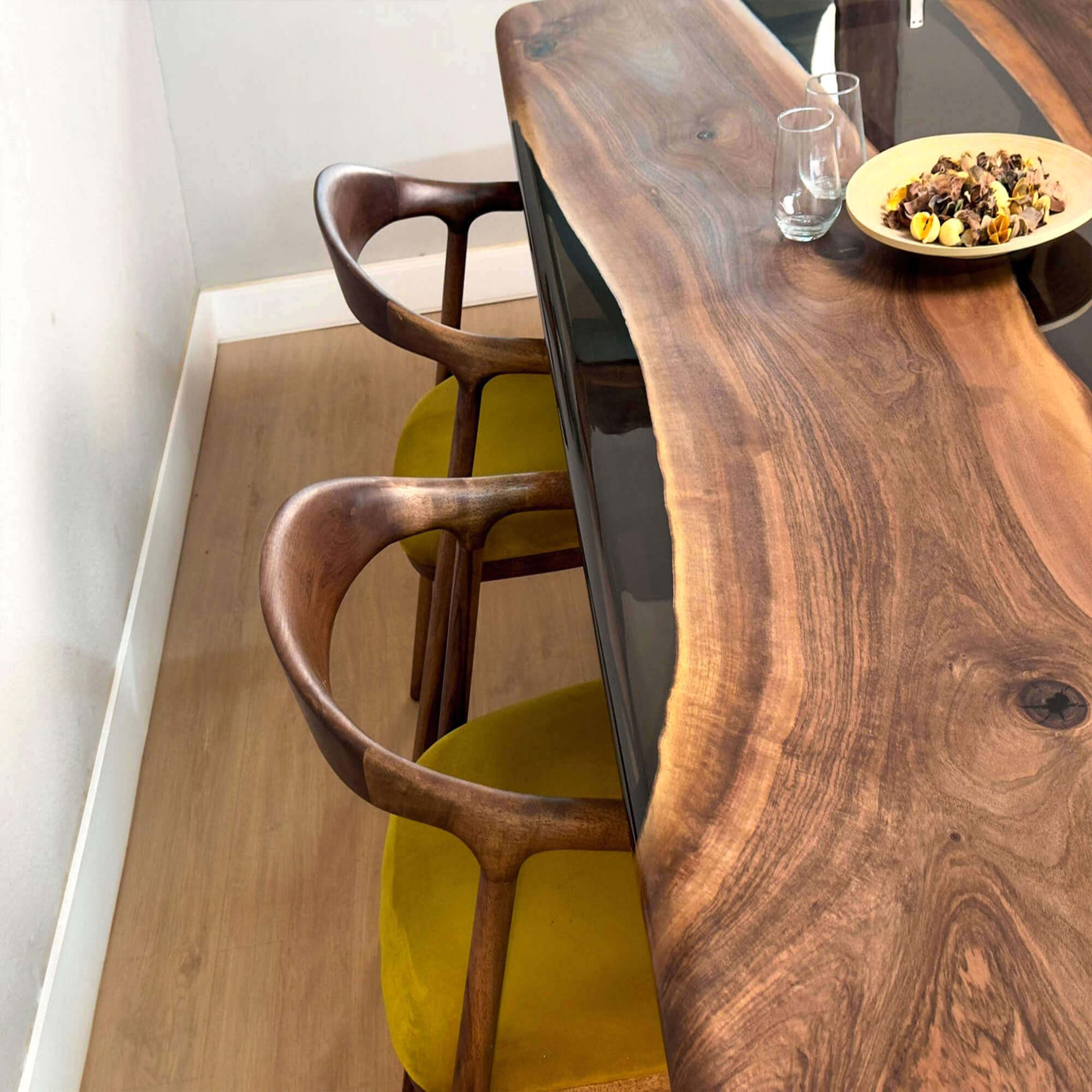 Custom Black Walnut Epoxy Resin River Table Black Resin JQT-29 - image 7 | ThawHome