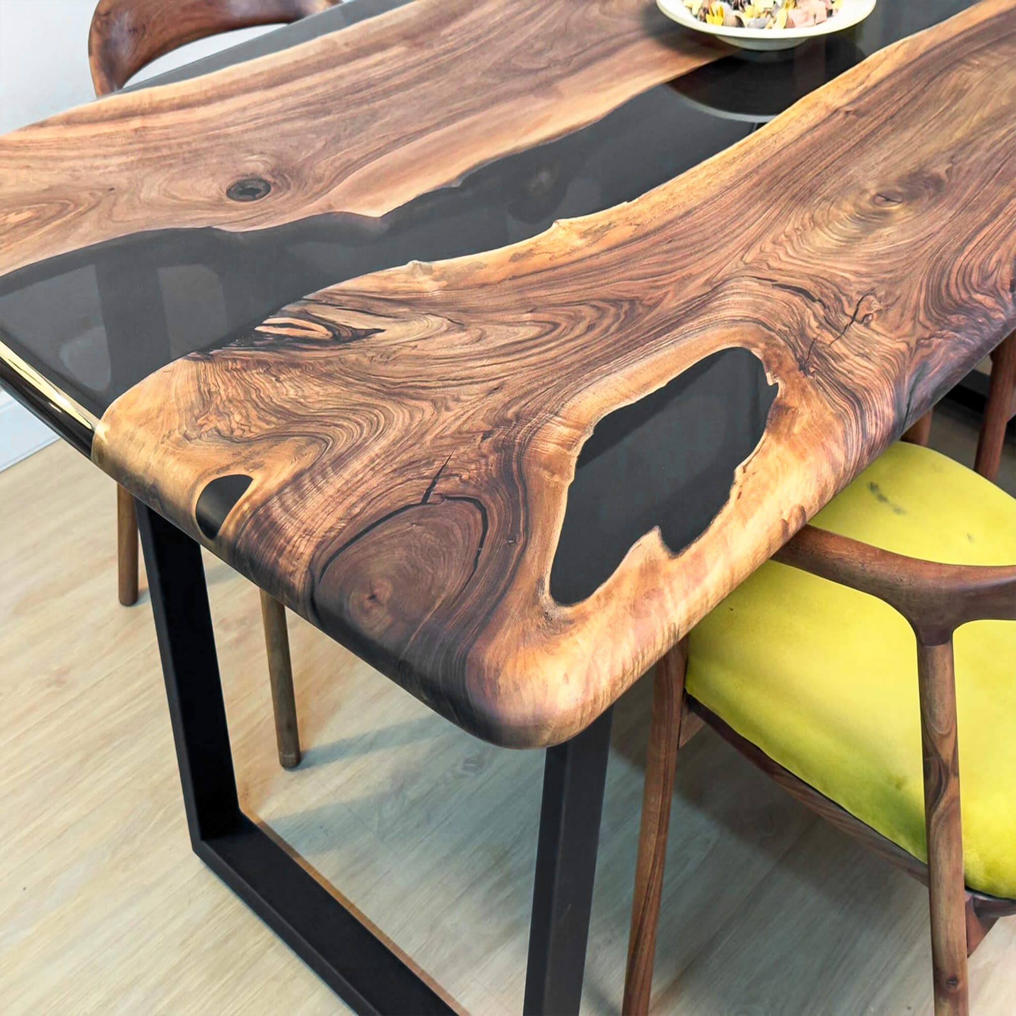 Custom Black Walnut Epoxy Resin River Table Black Resin JQT-29 - image 6 | ThawHome