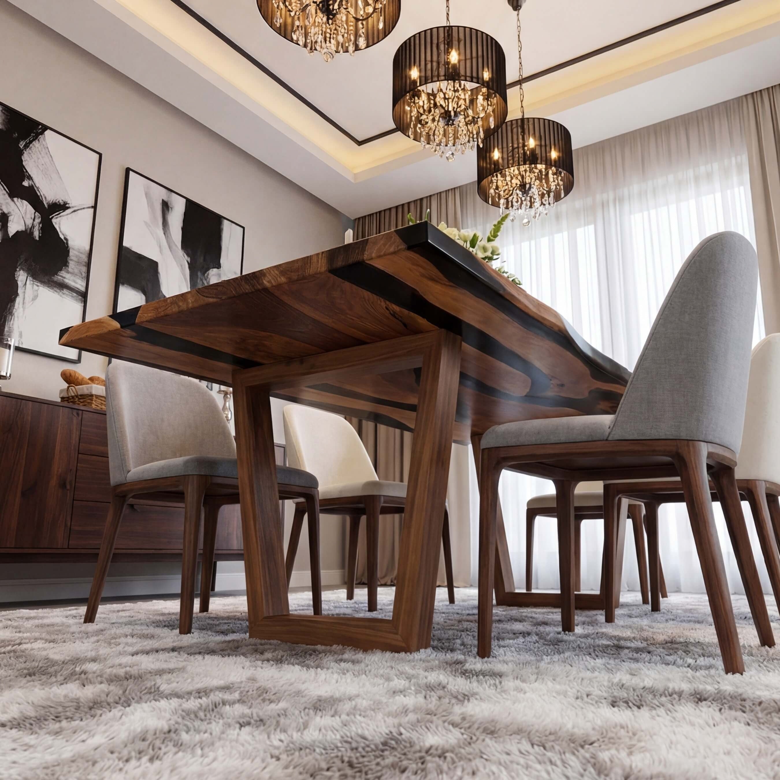Custom Black Walnut Epoxy Resin River Table Black Resin JTB-58 - image 5 | ThawHome