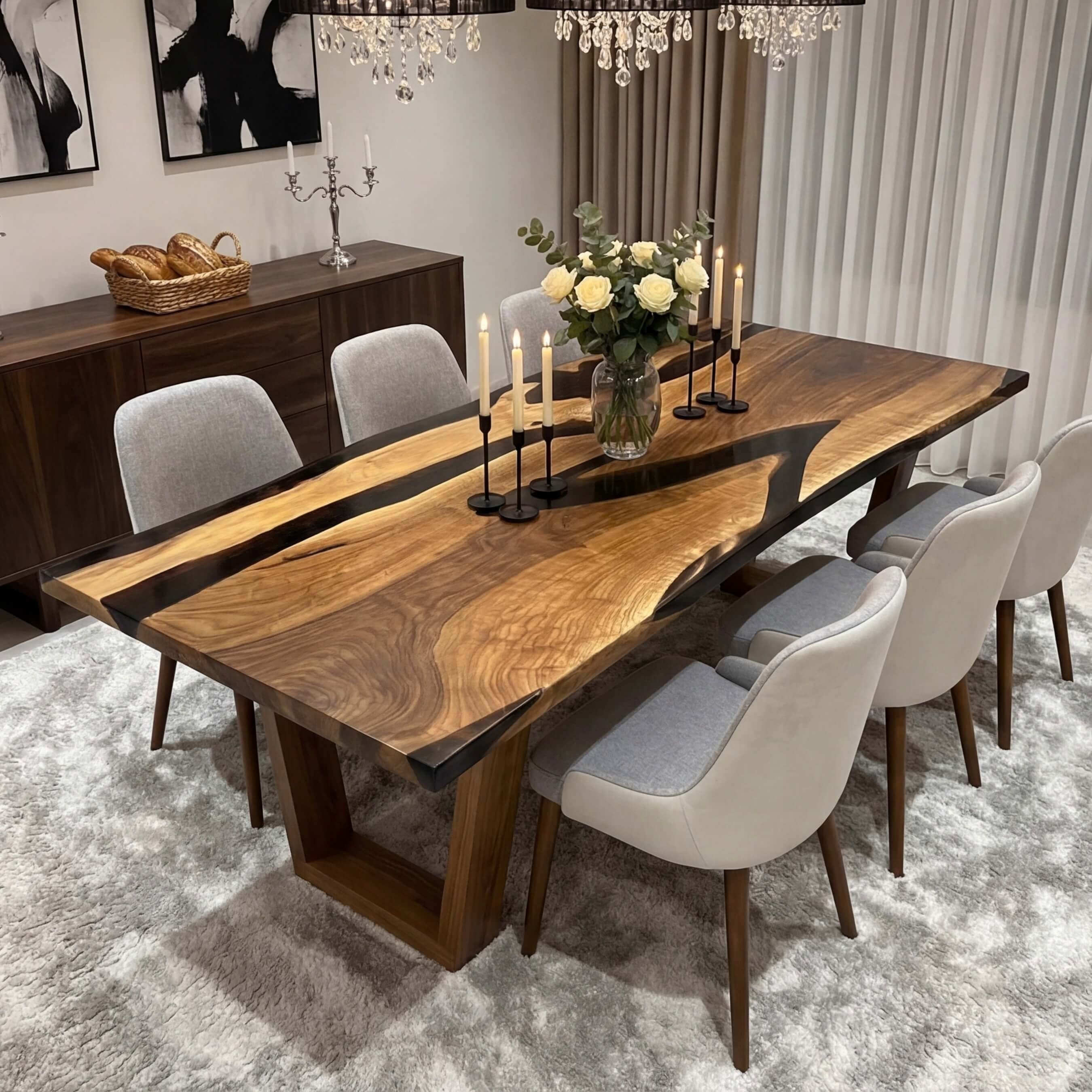 Custom Black Walnut Epoxy Resin River Table Black Resin JTB-58 - image 1 | ThawHome