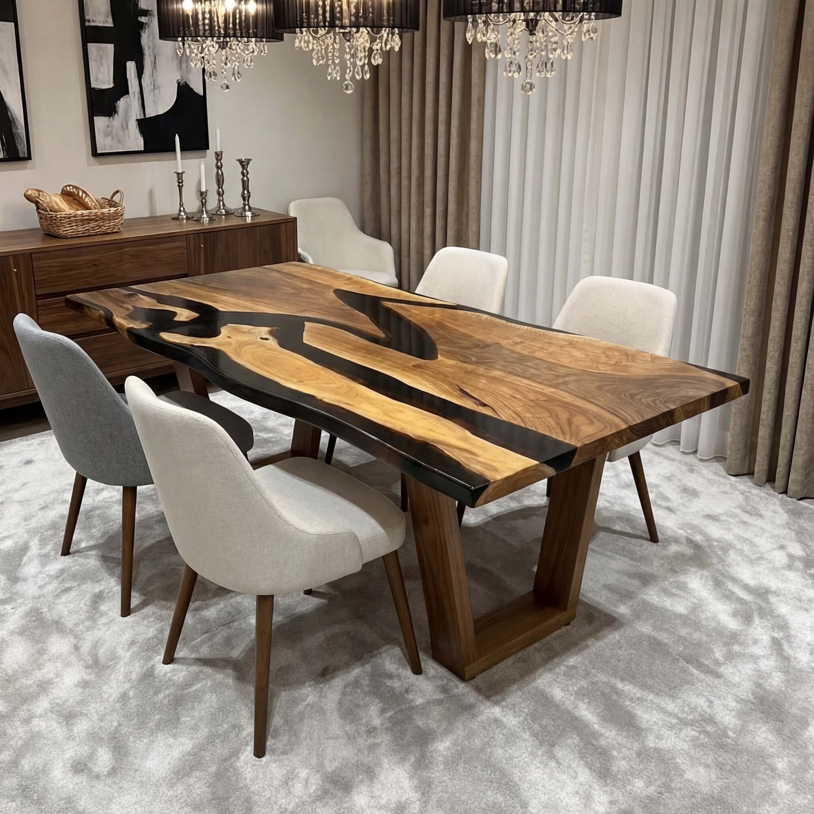 Custom Black Walnut Epoxy Resin River Table Black Resin JTB-58 - image 3 | ThawHome