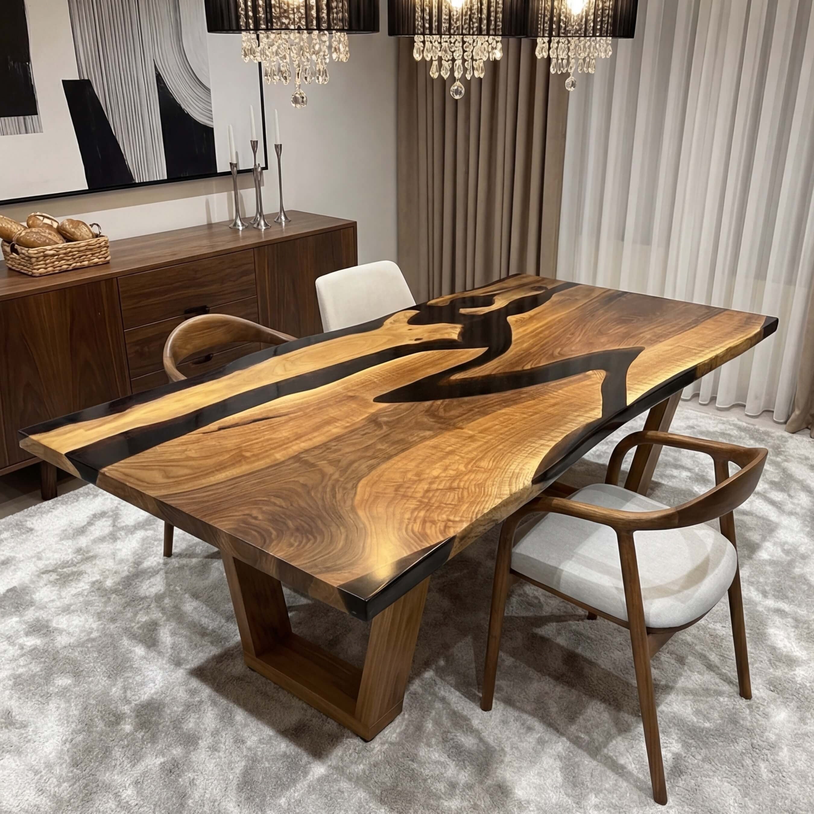 Custom Black Walnut Epoxy Resin River Table Black Resin JTB-58 - image 2 | ThawHome
