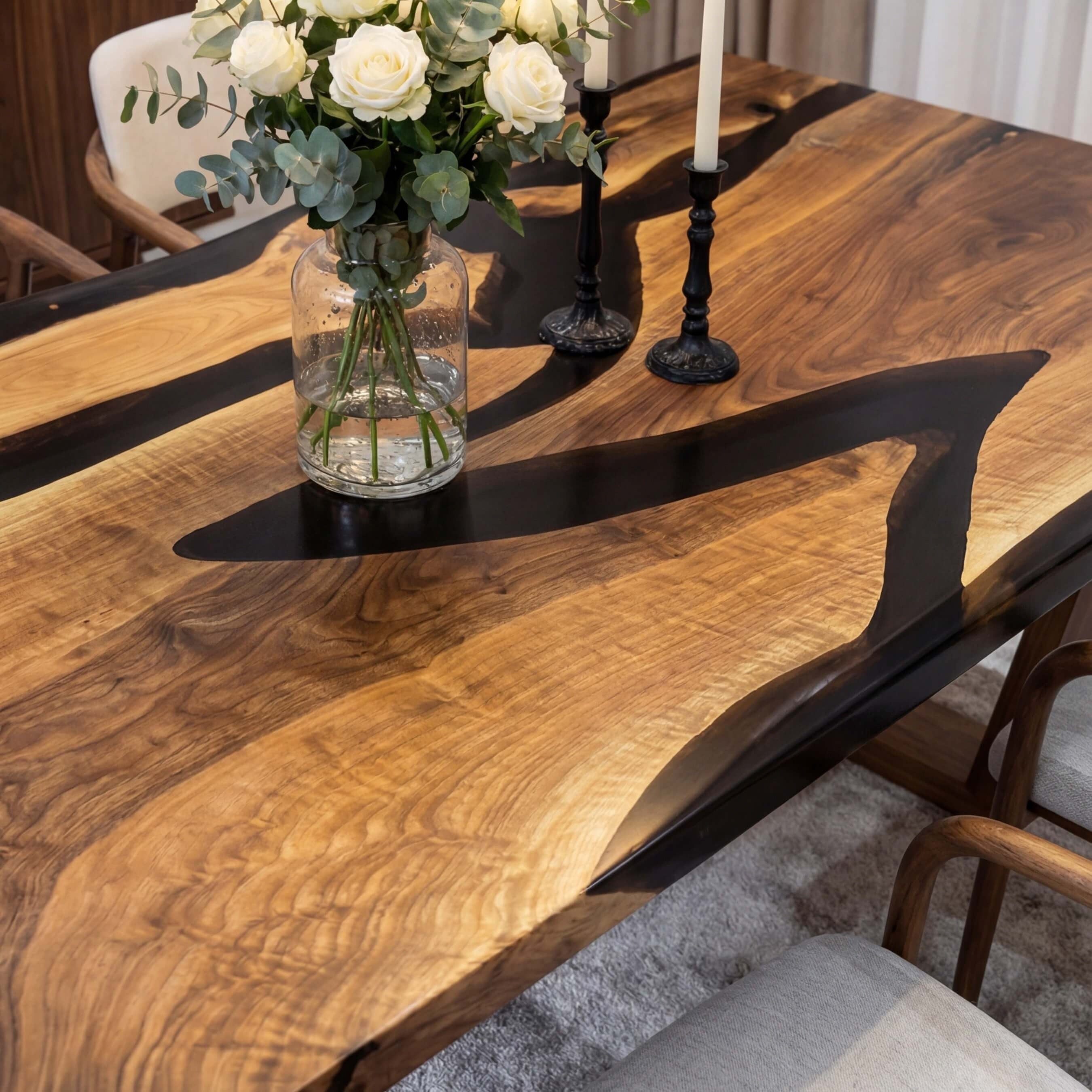 Custom Black Walnut Epoxy Resin River Table Black Resin JTB-58 - image 6 | ThawHome