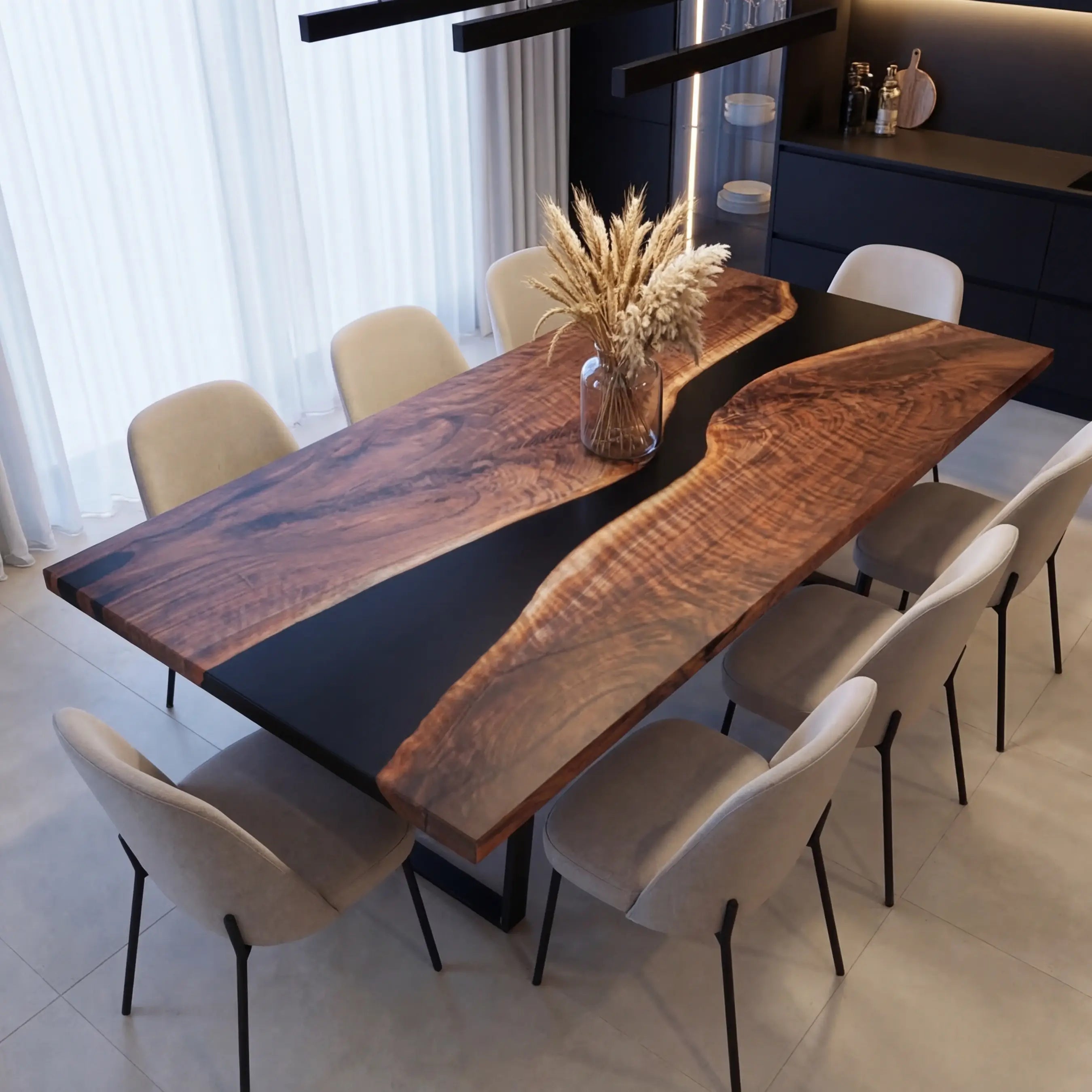 Custom Black Walnut Epoxy Resin River Table Black Resin LTR-58 - image 1 | ThawHome