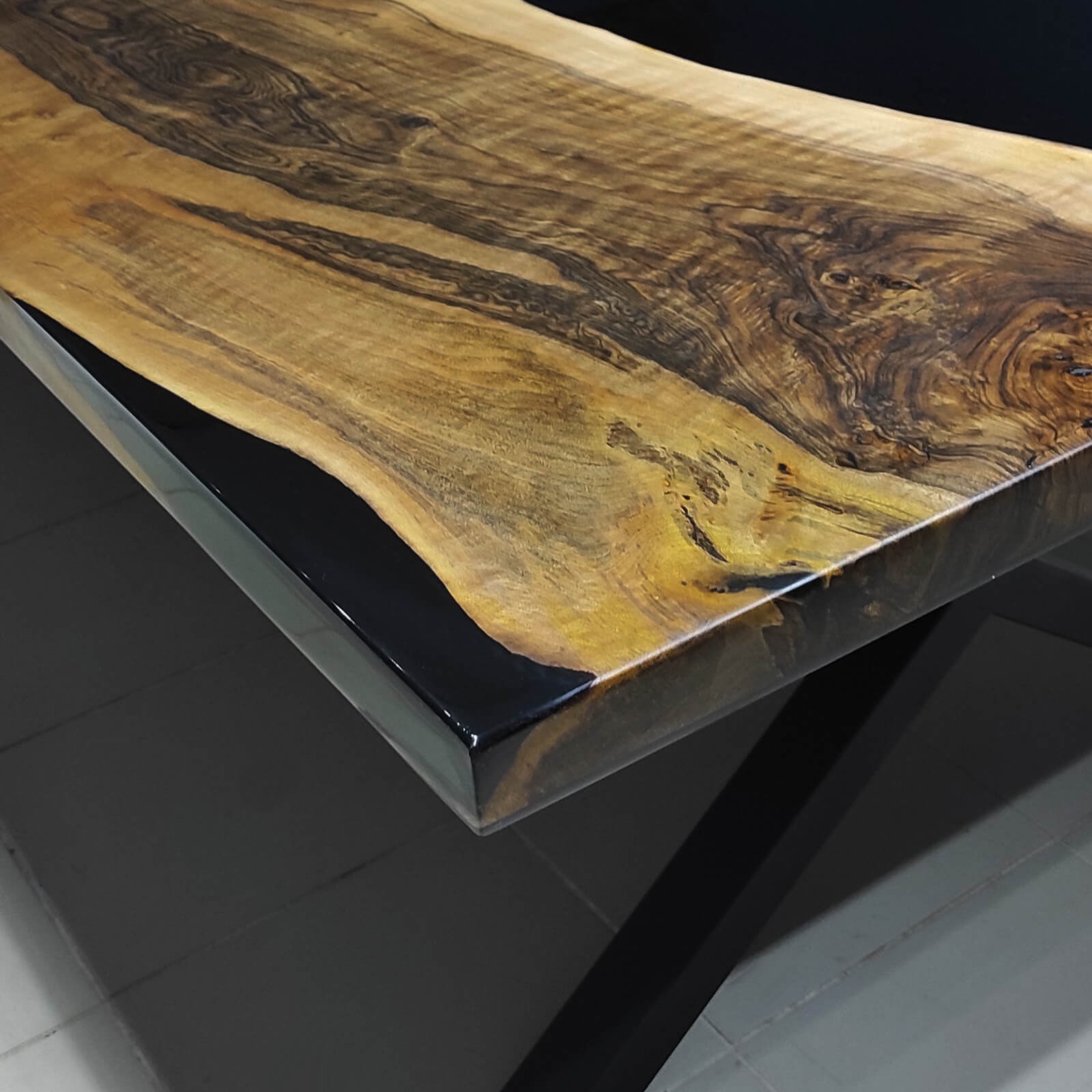 Custom Black Walnut Epoxy Resin River Table Black Resin LXT-57 - image 7 | ThawHome