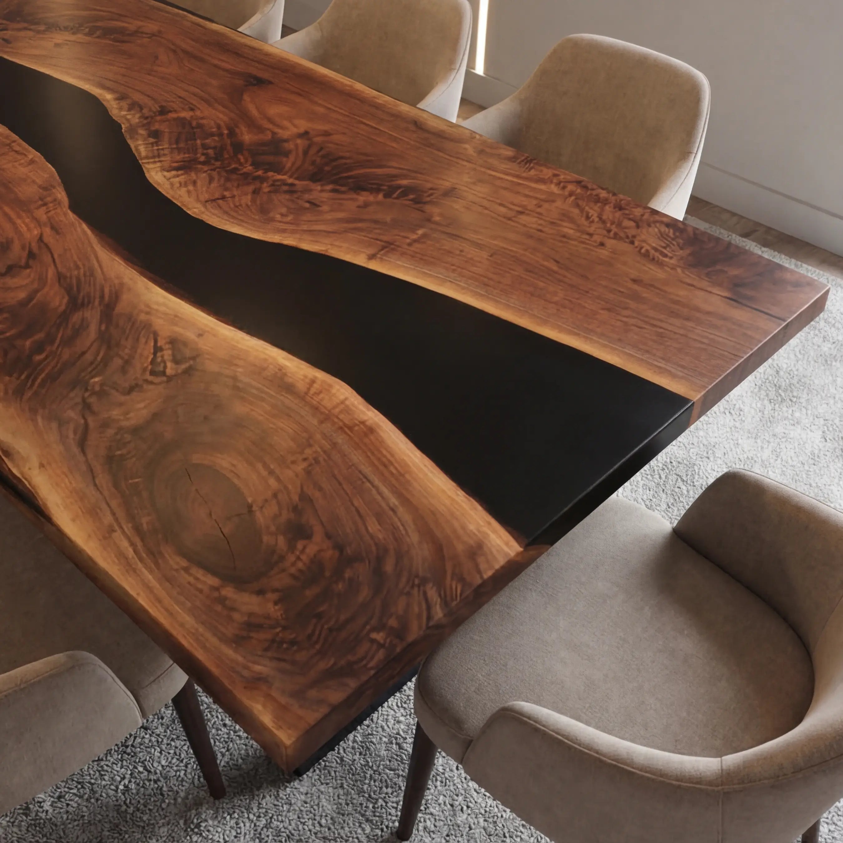 Custom Black Walnut Epoxy Resin River Table Black Resin ODT-27 - image 5 | ThawHome