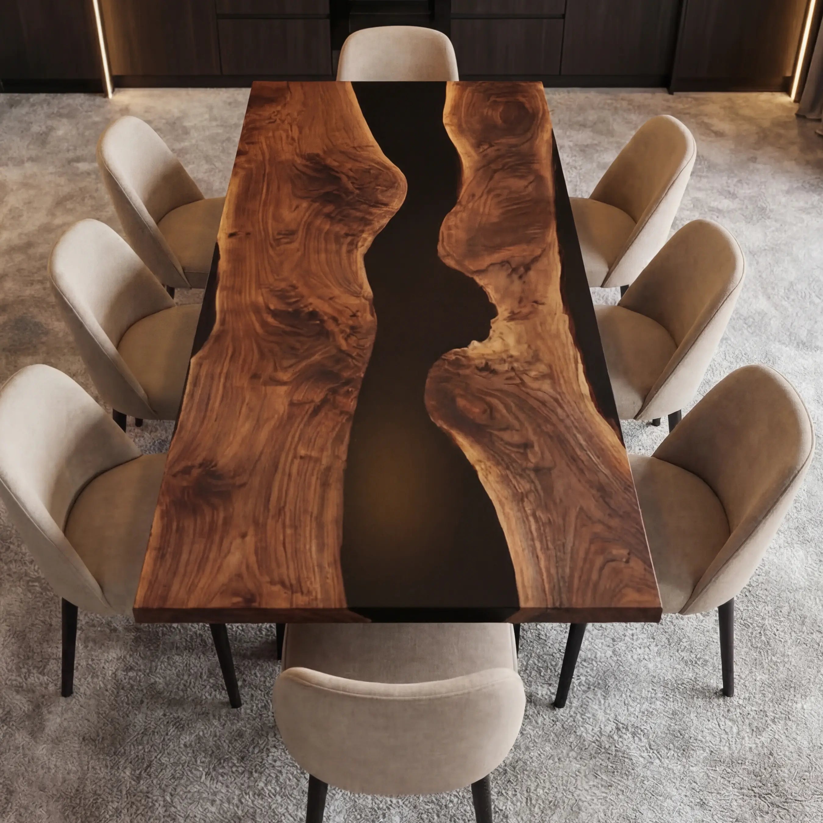 Custom Black Walnut Epoxy Resin River Table Black Resin ODT-27 - image 3 | ThawHome