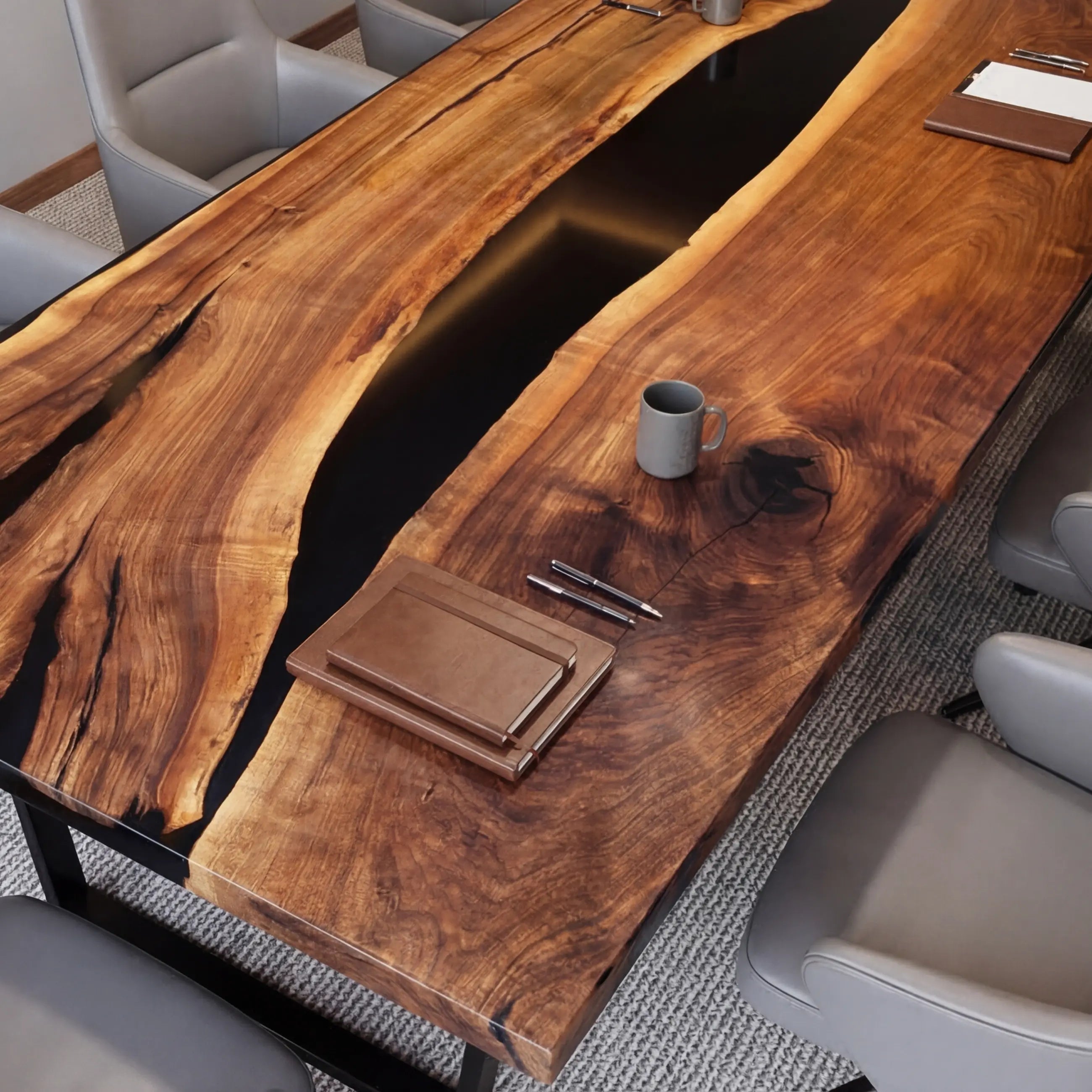 Custom Black Walnut Epoxy Resin River Table Black Resin ORT-35 - image 4 | ThawHome