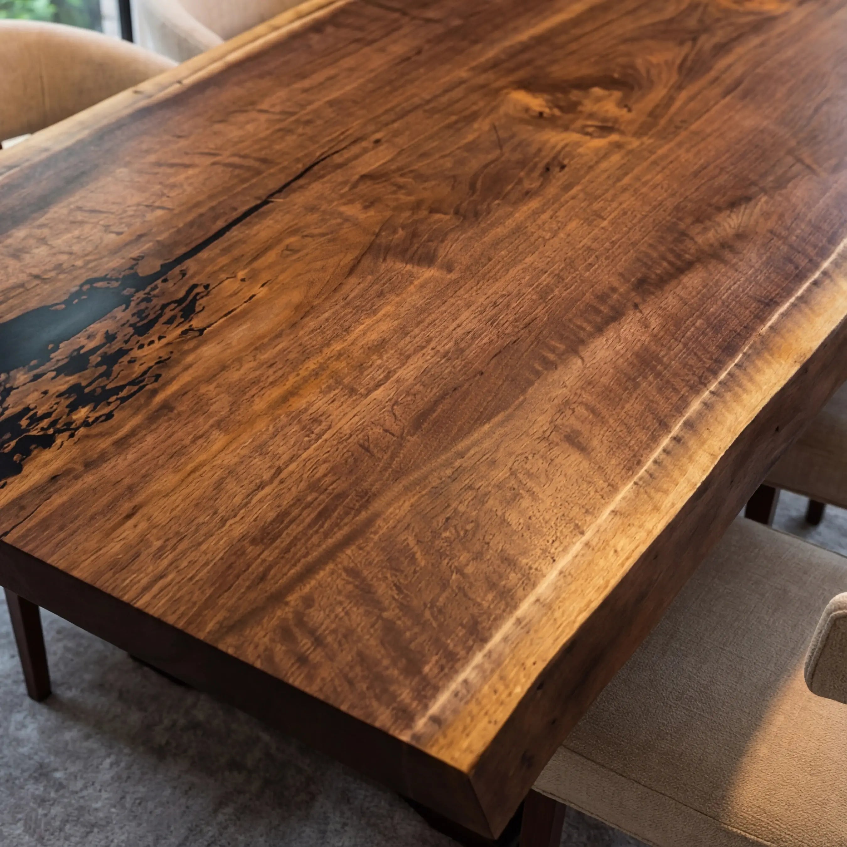 Custom Black Walnut Epoxy Resin River Table Black Resin ORT-52 - image 4 | ThawHome