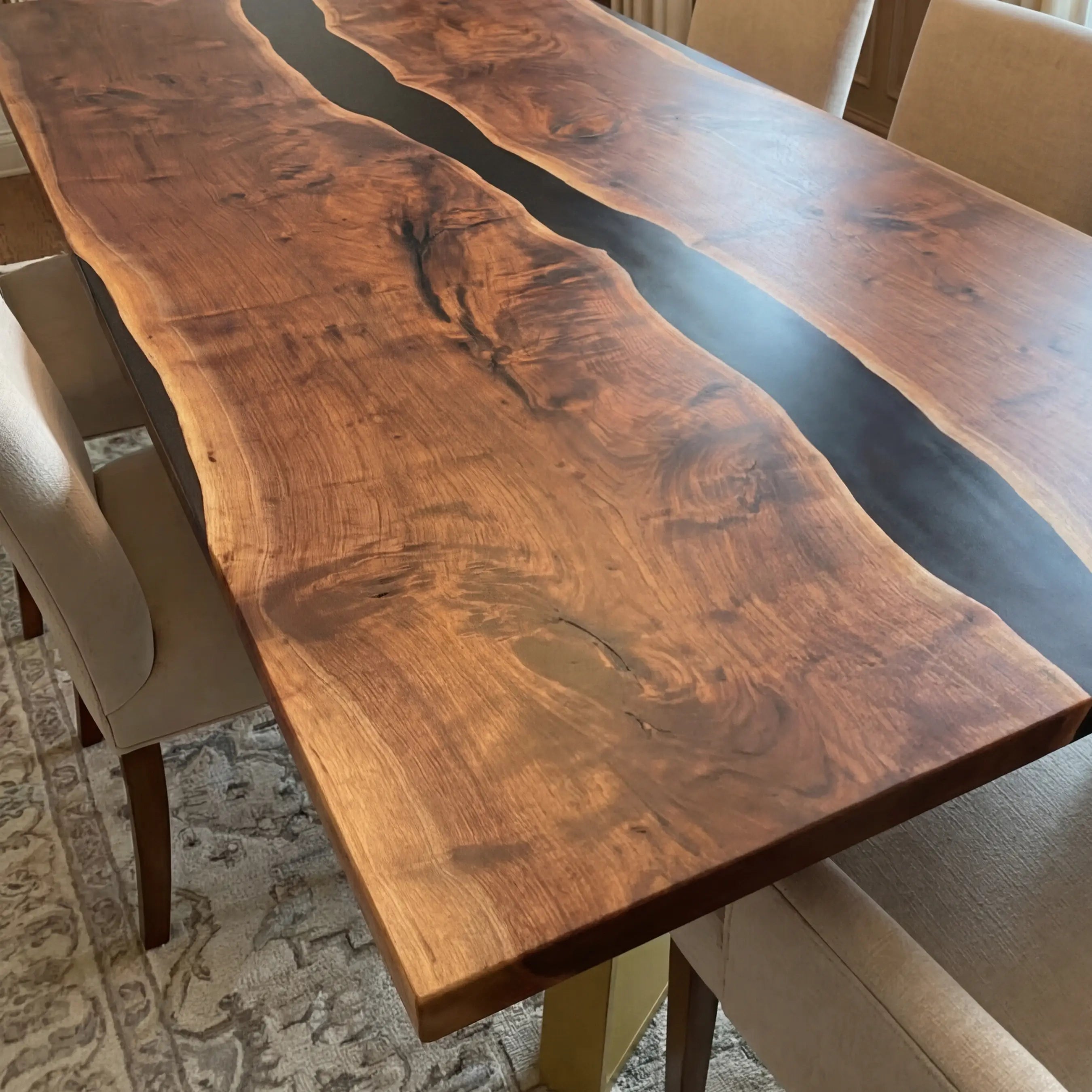 Custom Black Walnut Epoxy Resin River Table Black Resin ORT-57 - image 4 | ThawHome