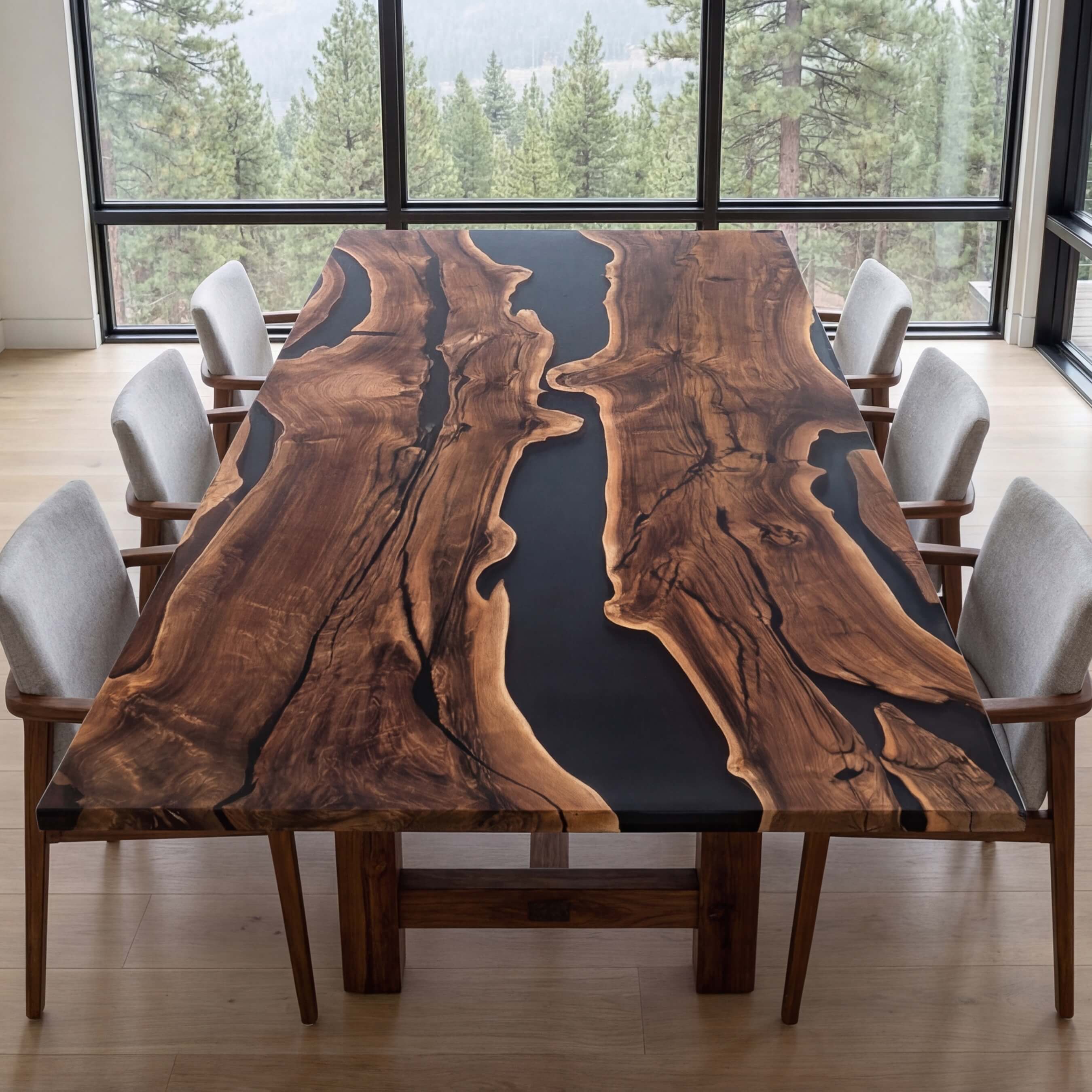Custom Black Walnut Epoxy Resin River Table Black Resin ORT-58 - image 3 | ThawHome