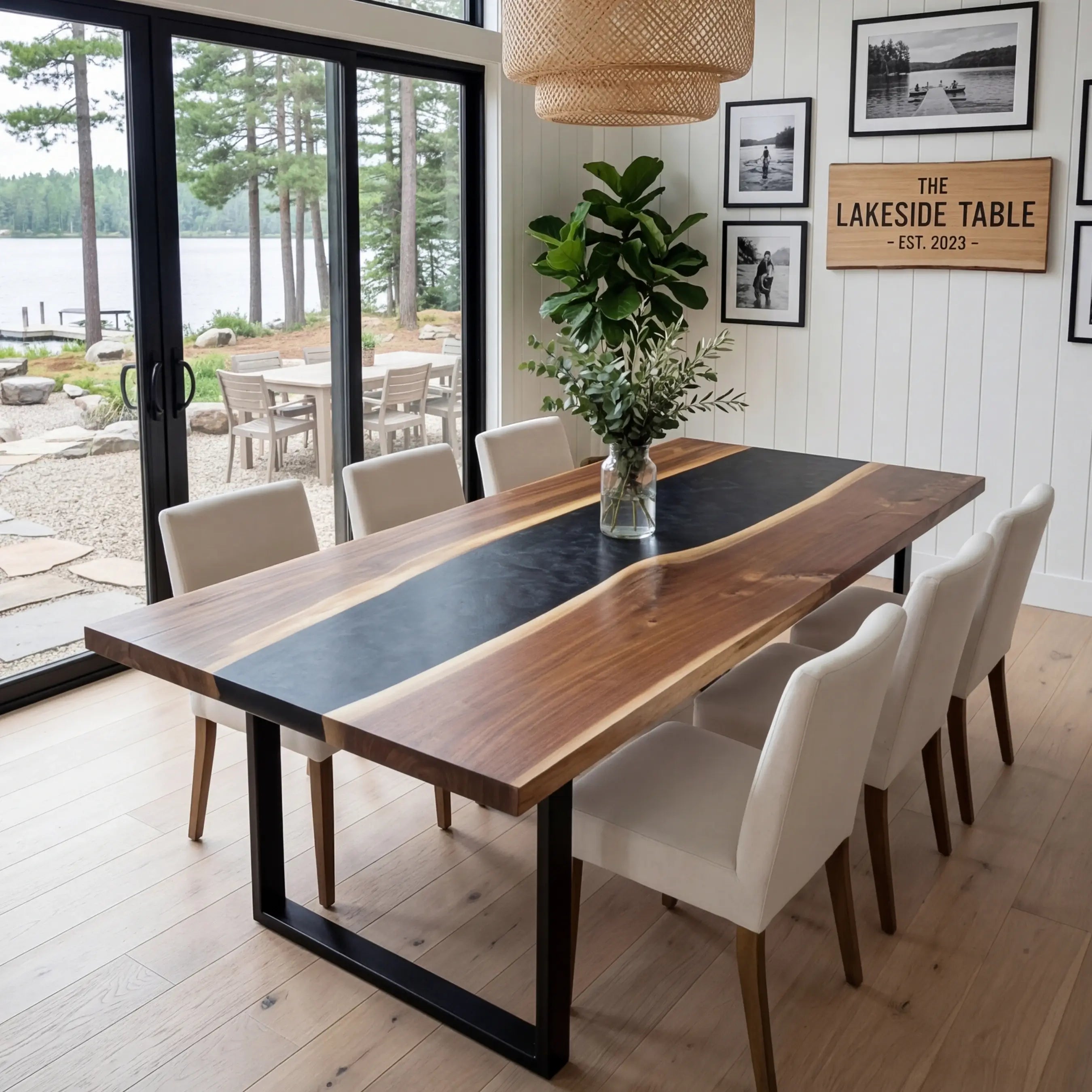Custom Black Walnut Epoxy Resin River Table Black Resin ORT-79 - image 1 | ThawHome