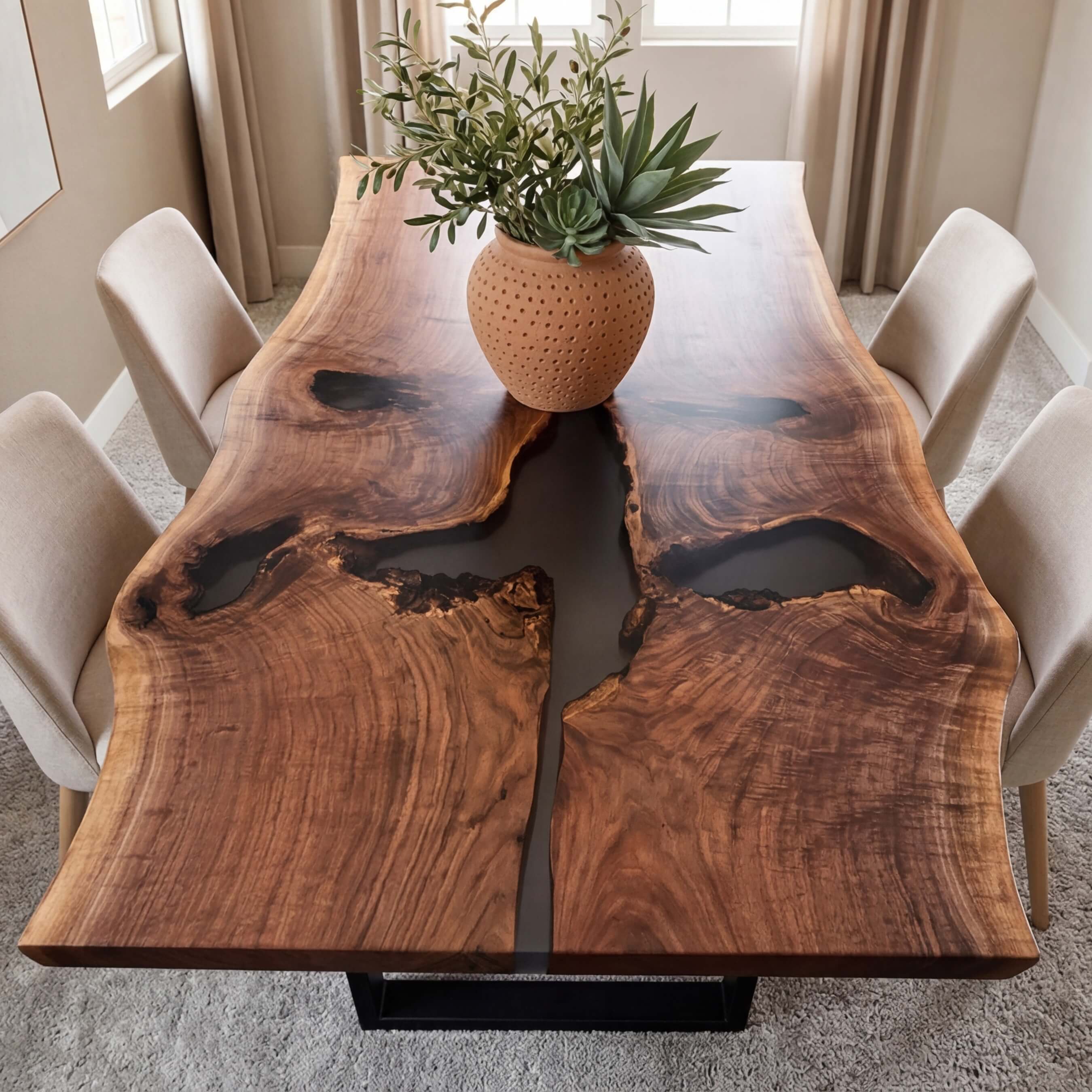 Custom Black Walnut Epoxy Resin River Table Black Resin ORT-92 - image 3 | ThawHome