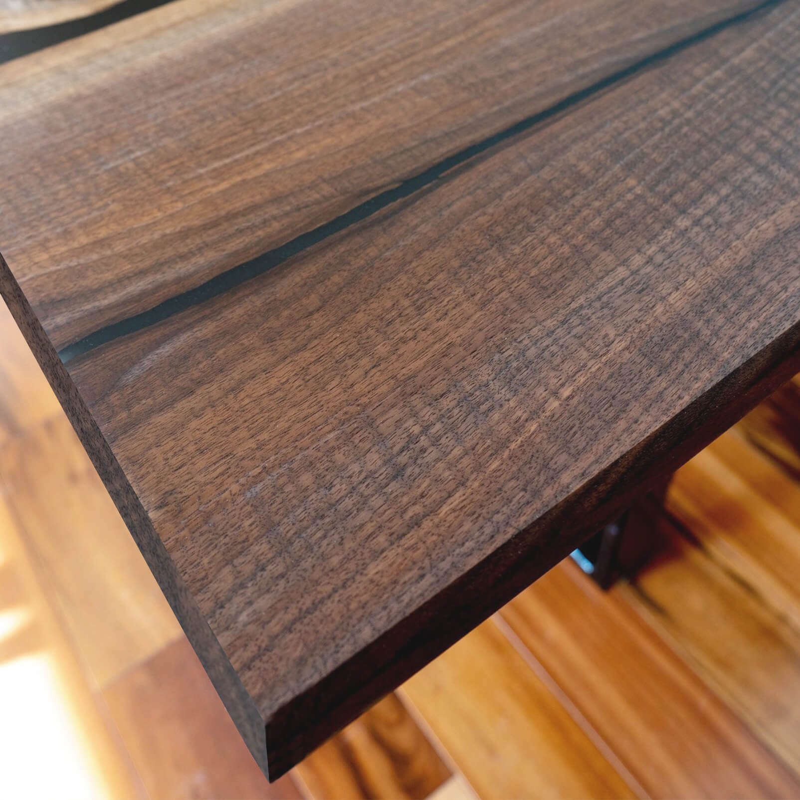 Custom Black Walnut Epoxy Resin River Table Black Resin QRT-75 - image 9 | ThawHome