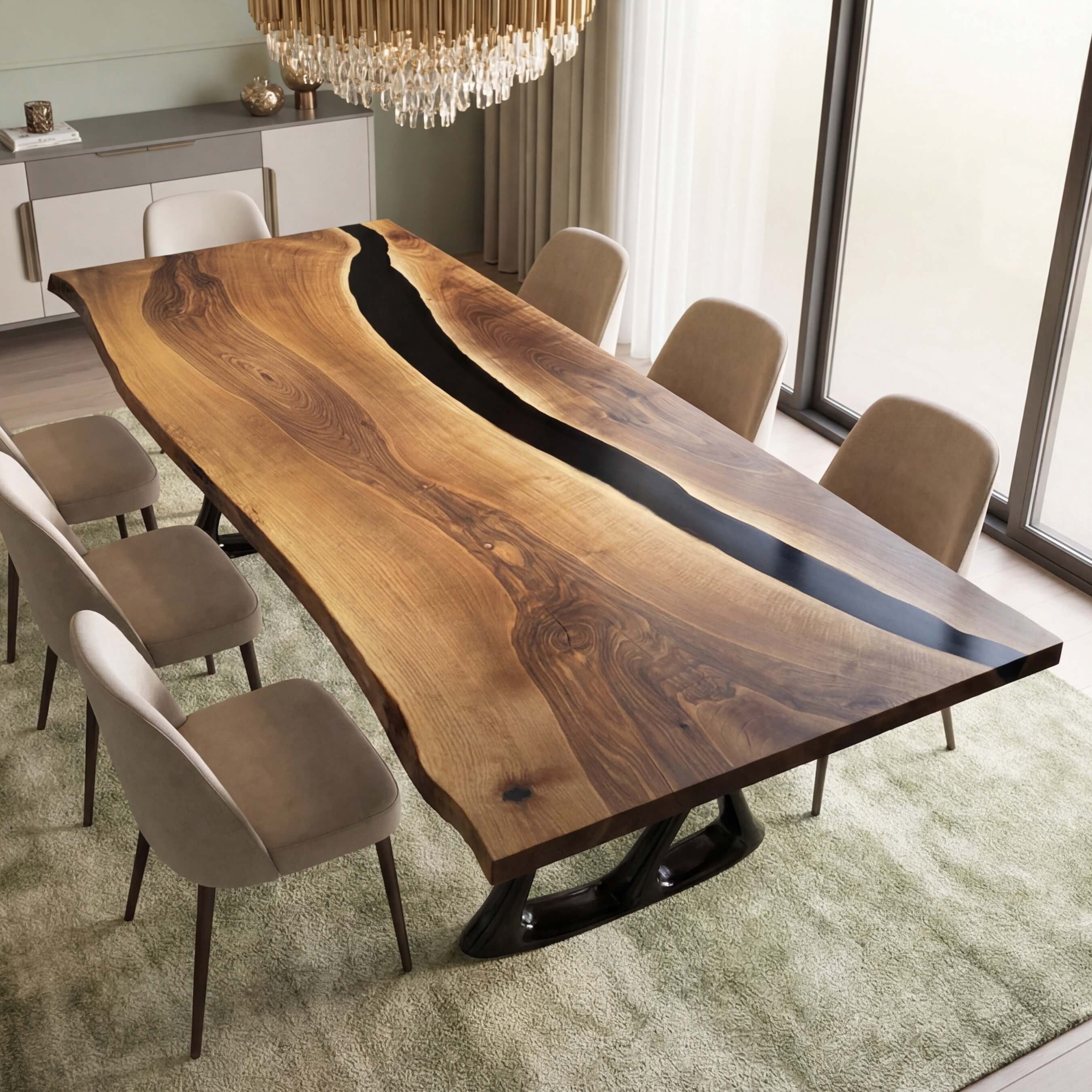 Custom Black Walnut Epoxy Resin River Table Black Resin QRT-83 - image 2 | ThawHome