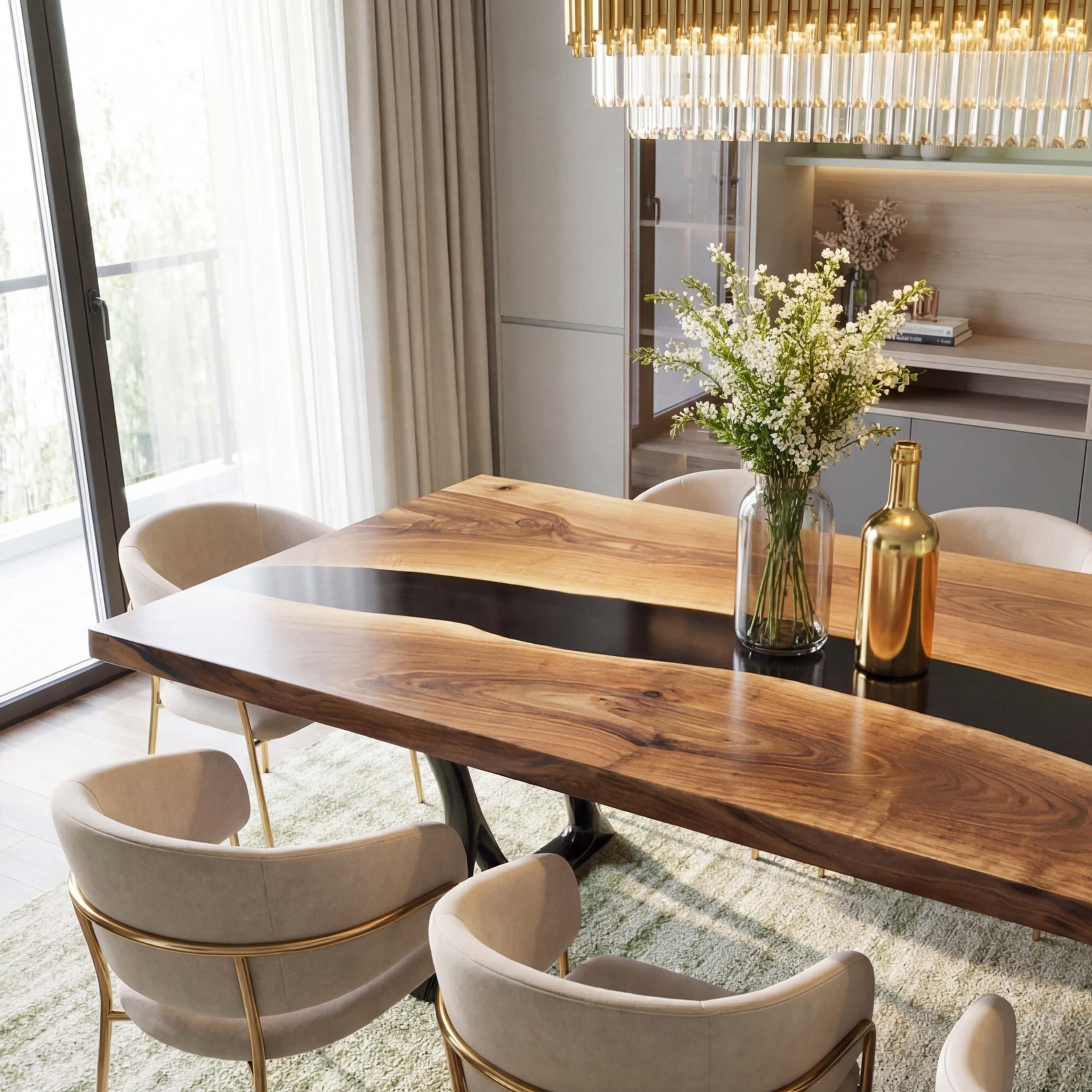 Custom Black Walnut Epoxy Resin River Table Black Resin QRT-83 - image 4 | ThawHome