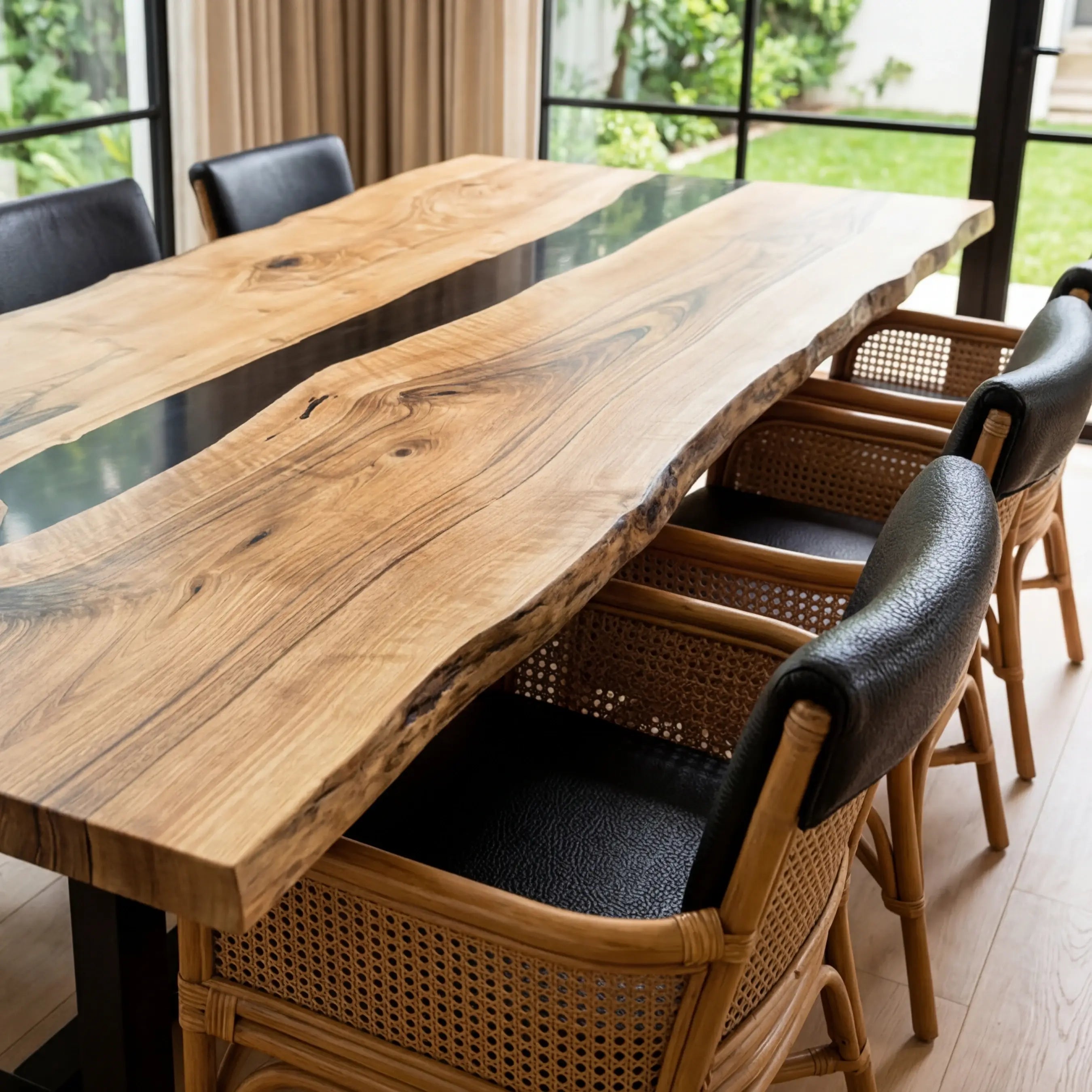 Custom Black Walnut Epoxy Resin River Table Black Resin QTX-82 - image 3 | ThawHome