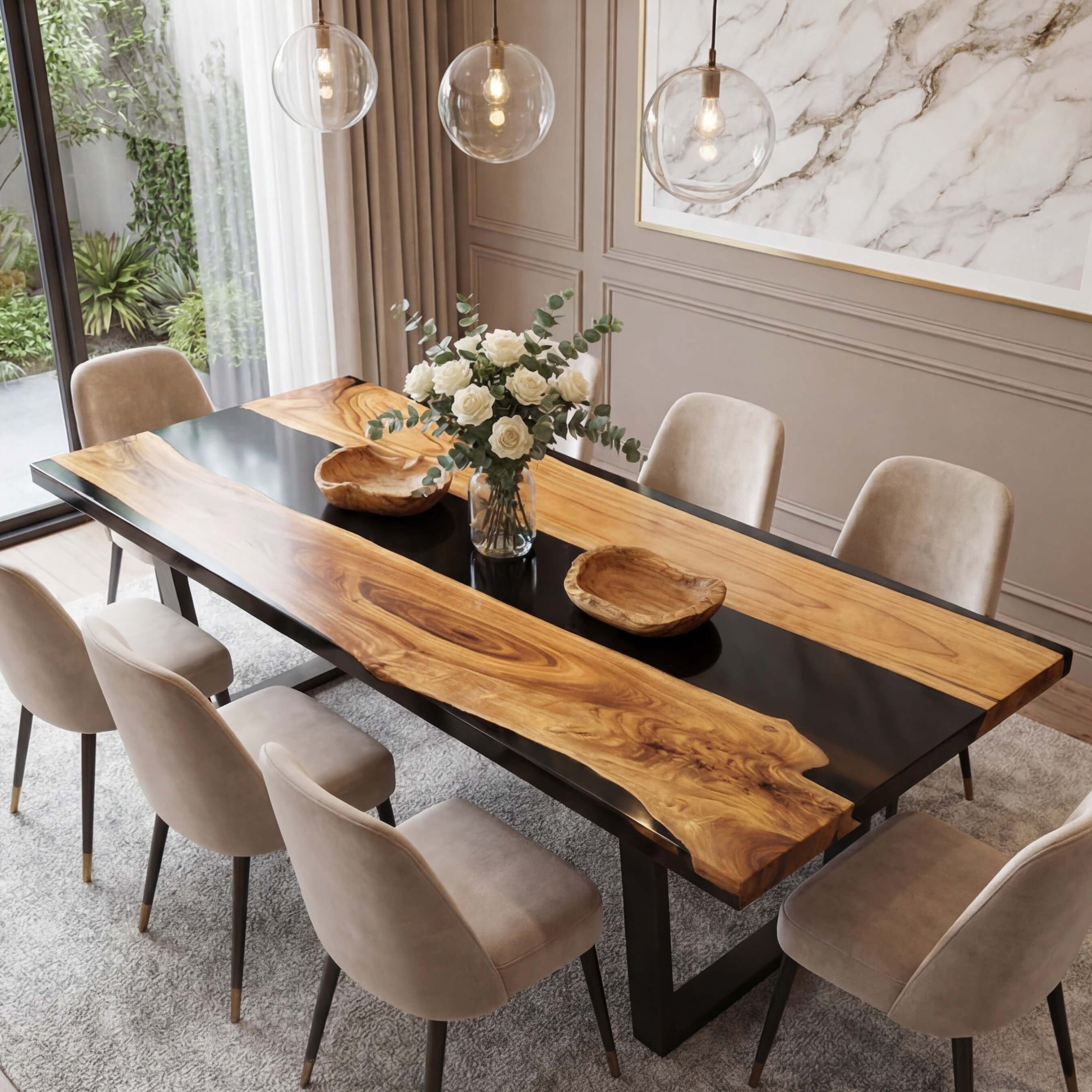 Custom Black Walnut Epoxy Resin River Table Black Resin RRT-73 - image 1 | ThawHome
