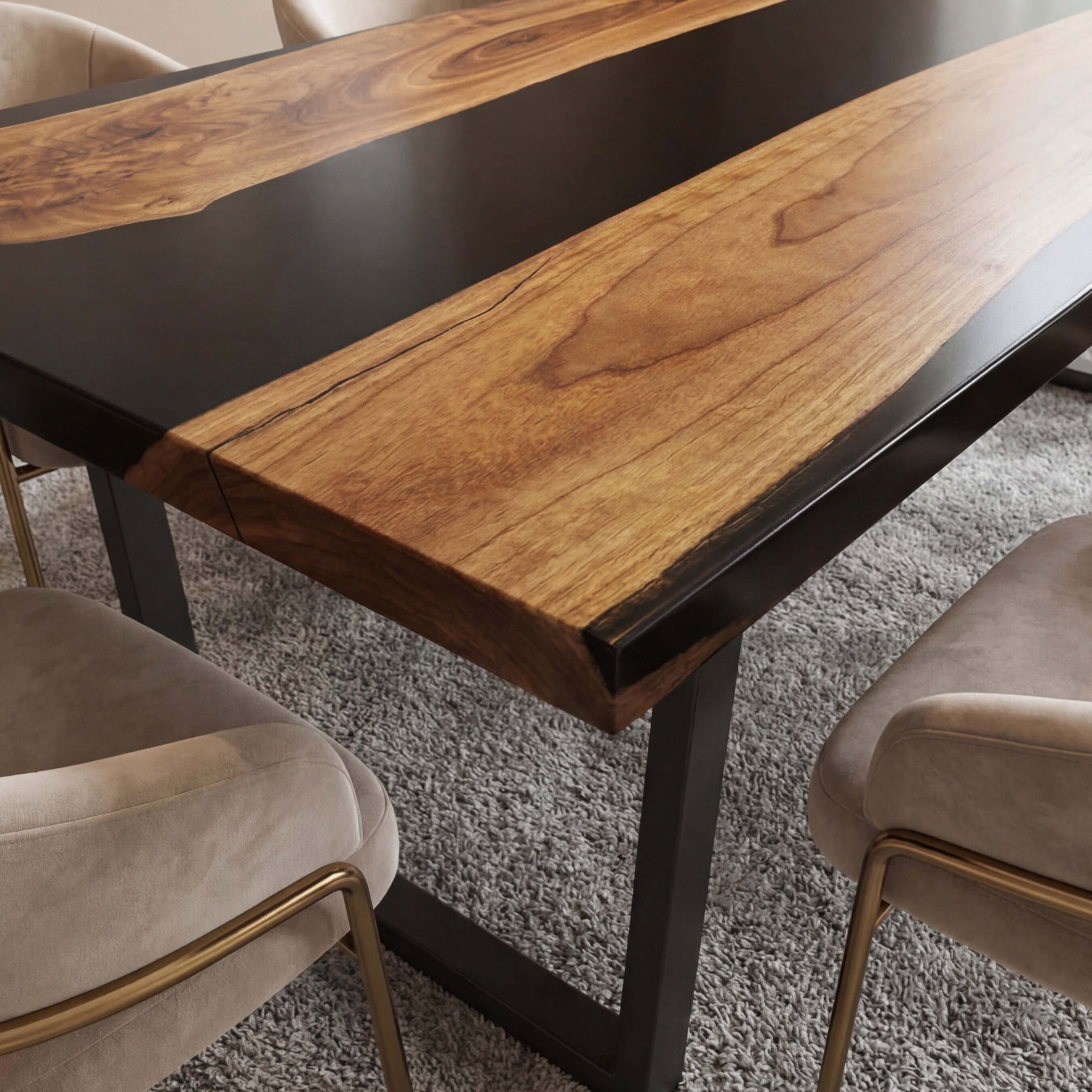 Custom Black Walnut Epoxy Resin River Table Black Resin RRT-73 - image 5 | ThawHome