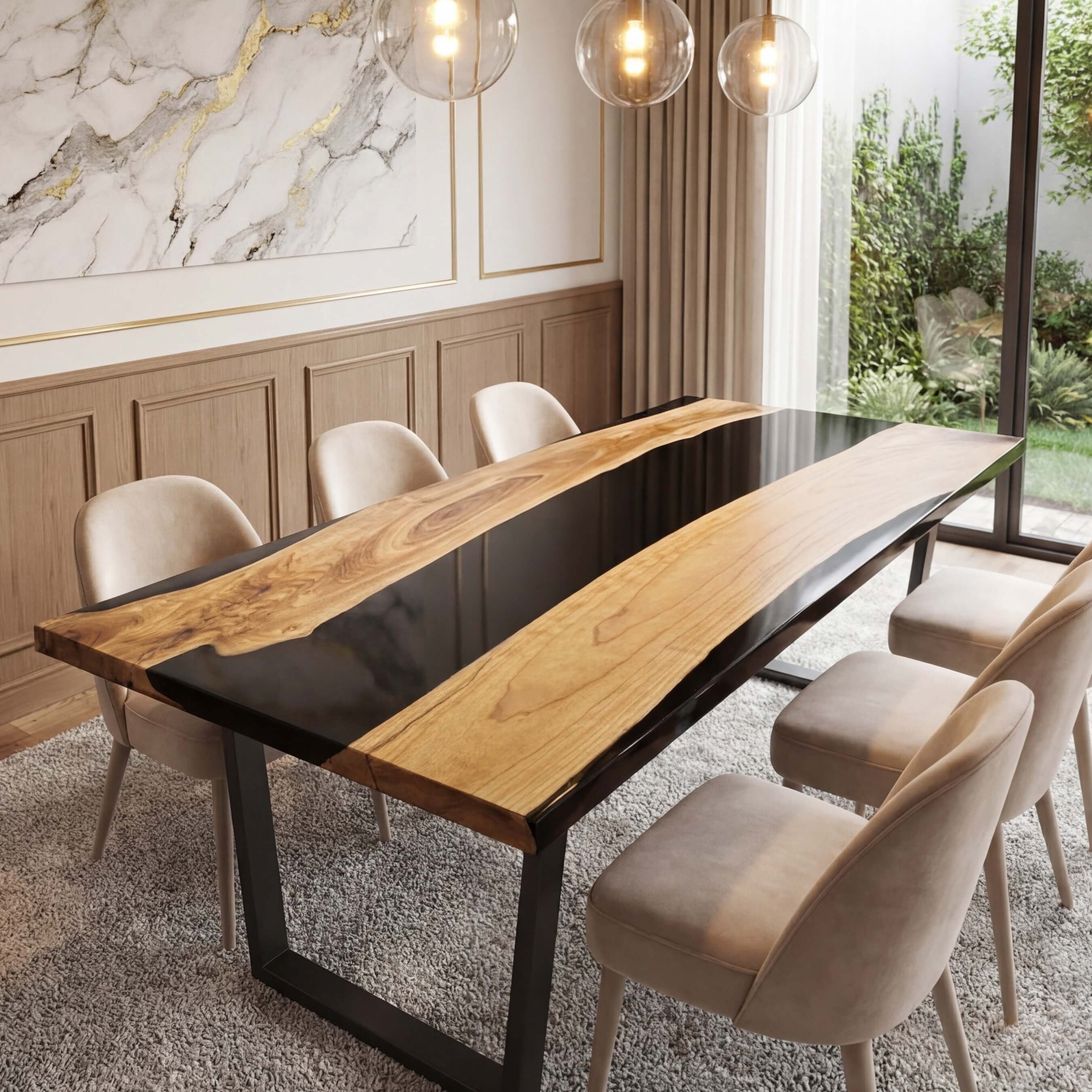 Custom Black Walnut Epoxy Resin River Table Black Resin RRT-73 - image 2 | ThawHome