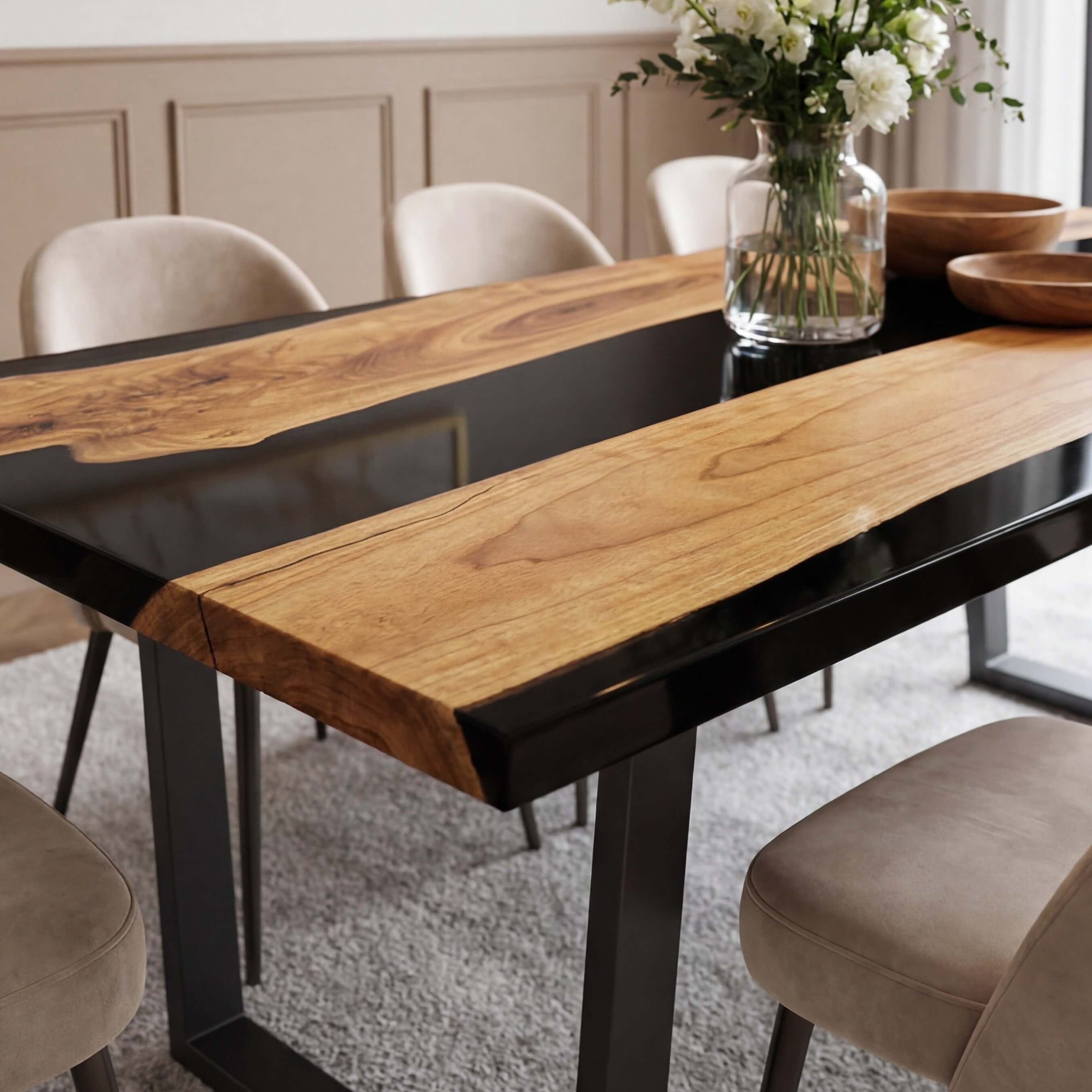 Custom Black Walnut Epoxy Resin River Table Black Resin RRT-73 - image 6 | ThawHome