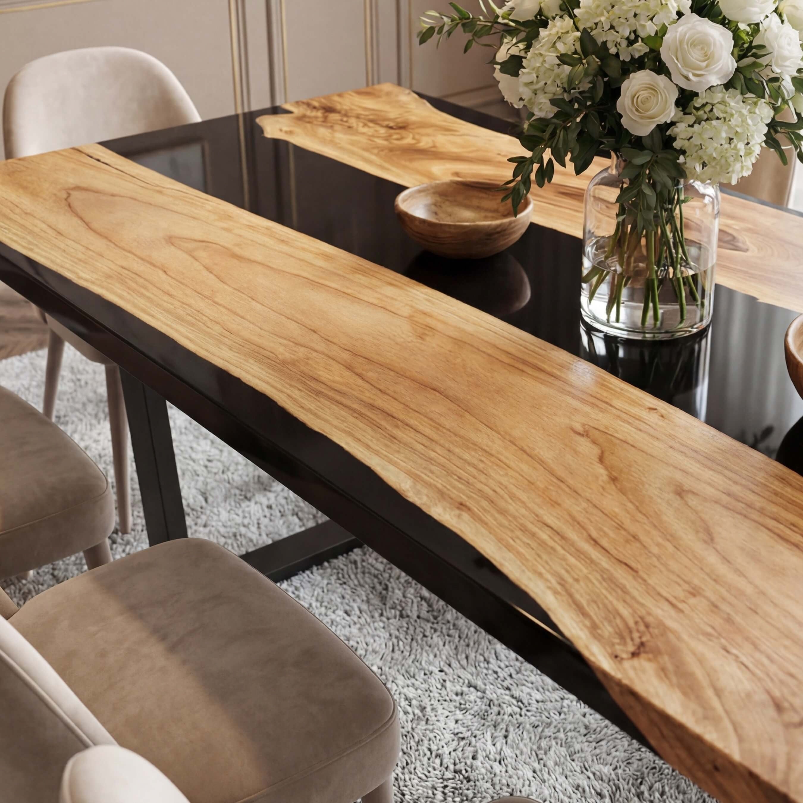 Custom Black Walnut Epoxy Resin River Table Black Resin RRT-73 - image 4 | ThawHome