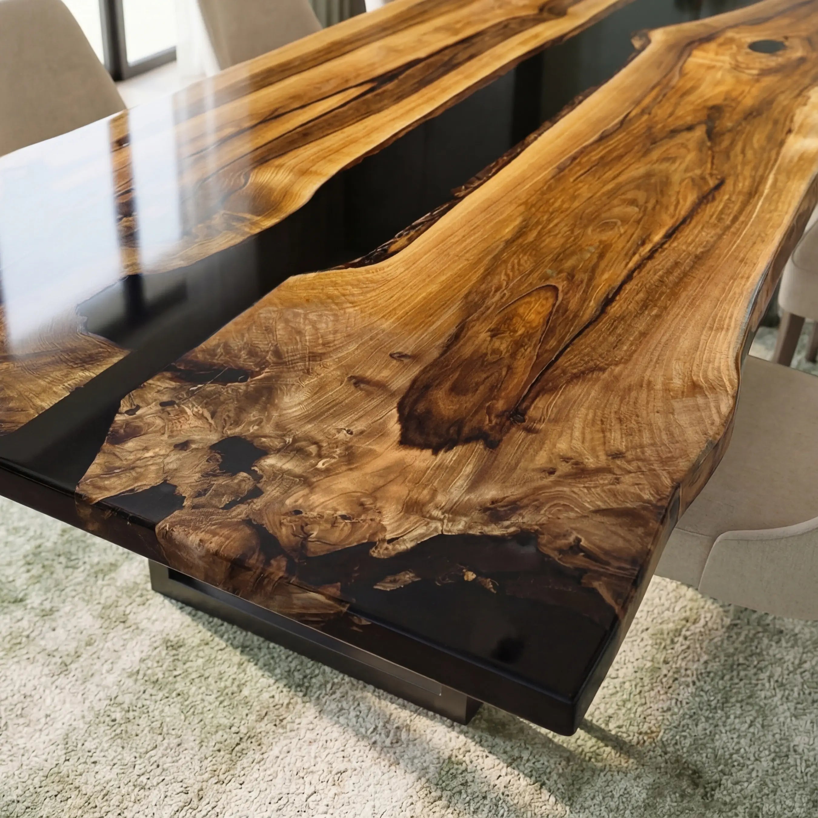 Custom Black Walnut Epoxy Resin River Table Black Resin VRT-92 - image 4 | ThawHome