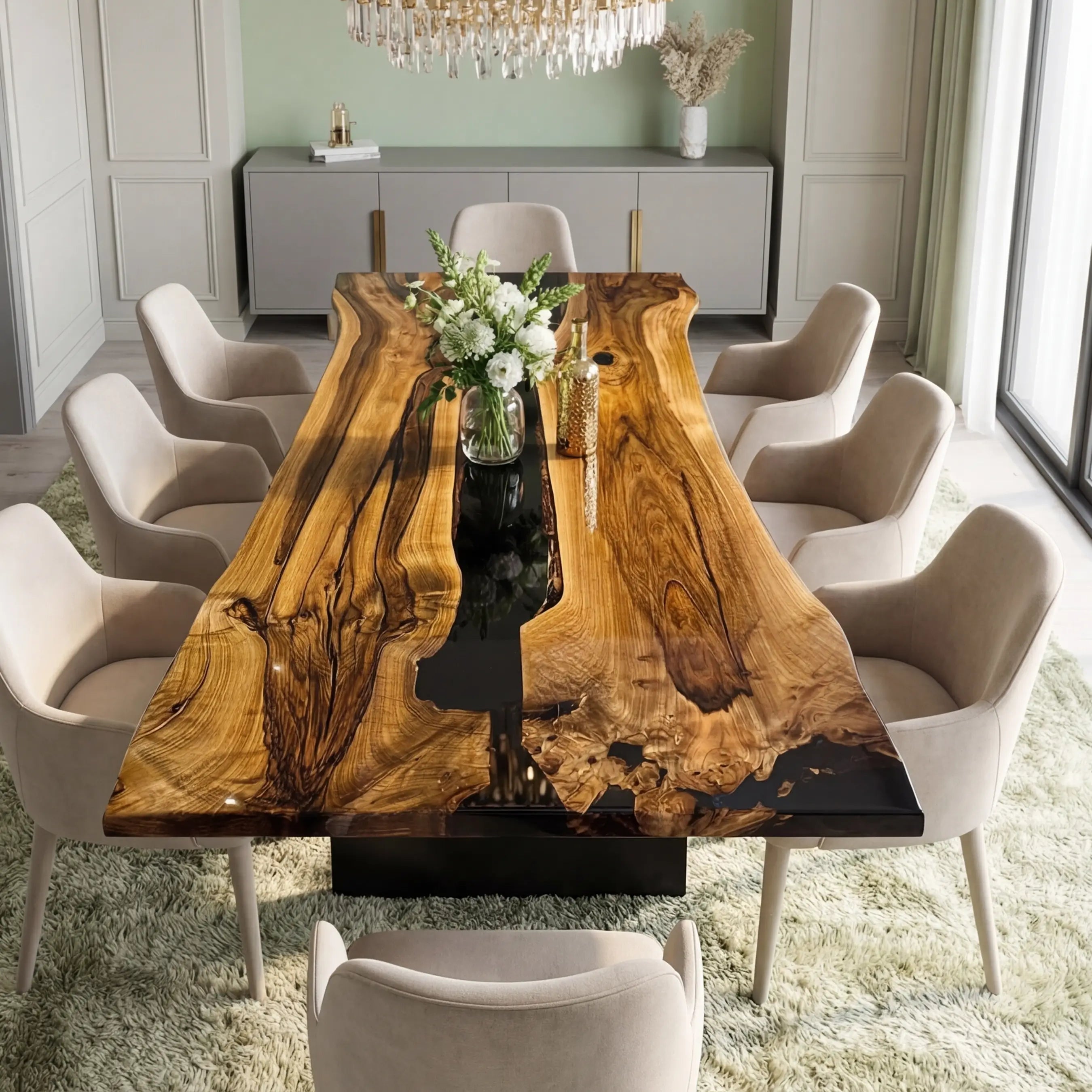 Custom Black Walnut Epoxy Resin River Table Black Resin VRT-92 - image 1 | ThawHome