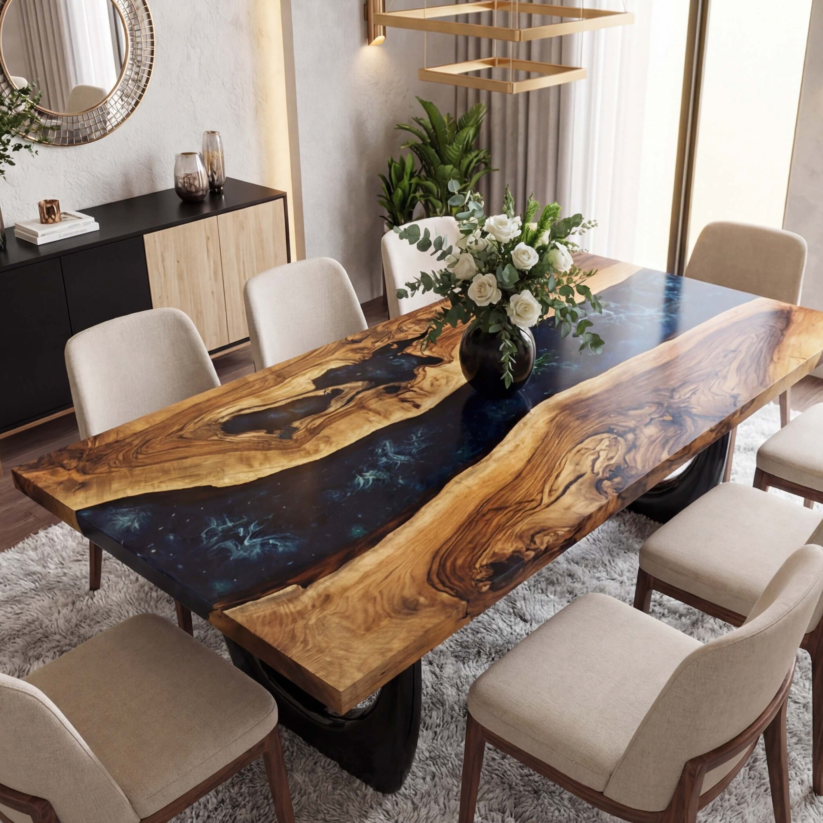 Custom Black Walnut Epoxy Resin River Table Black Resin WRT-57 - image 1 | ThawHome