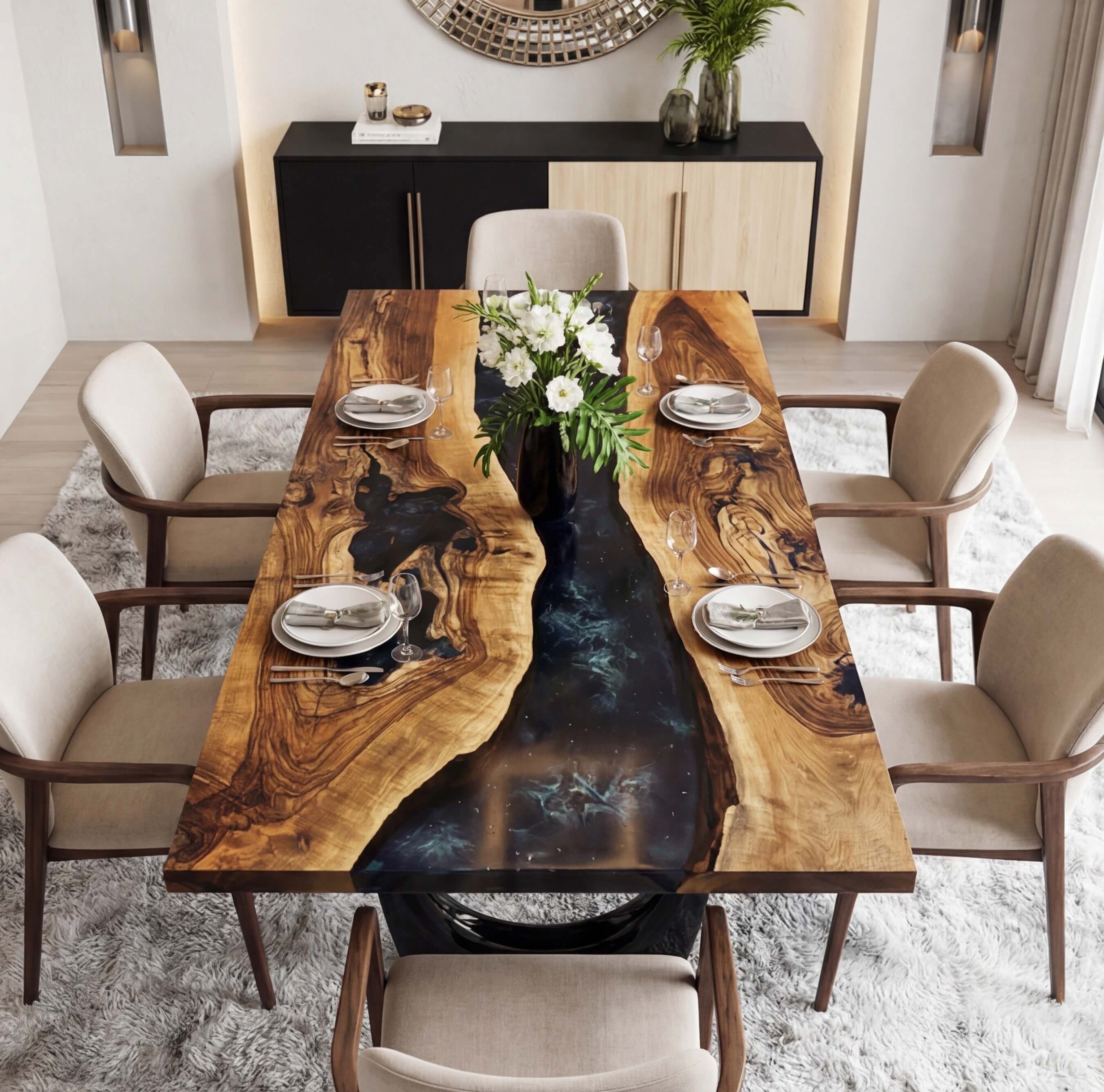 Custom Black Walnut Epoxy Resin River Table Black Resin WRT-57 - image 3 | ThawHome