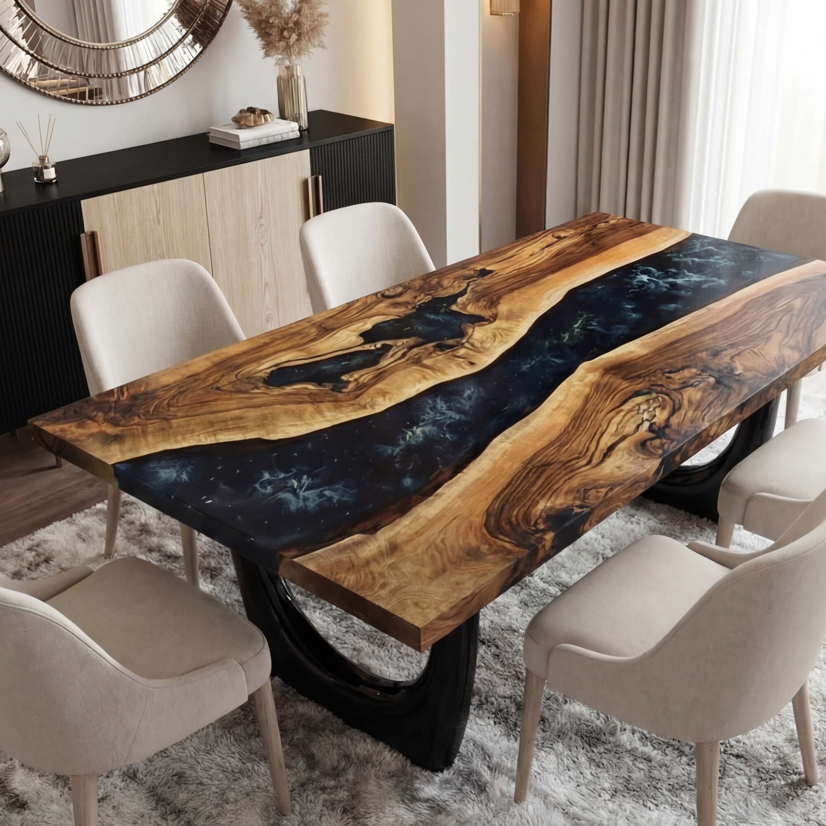 Custom Black Walnut Epoxy Resin River Table Black Resin WRT-57 - image 4 | ThawHome