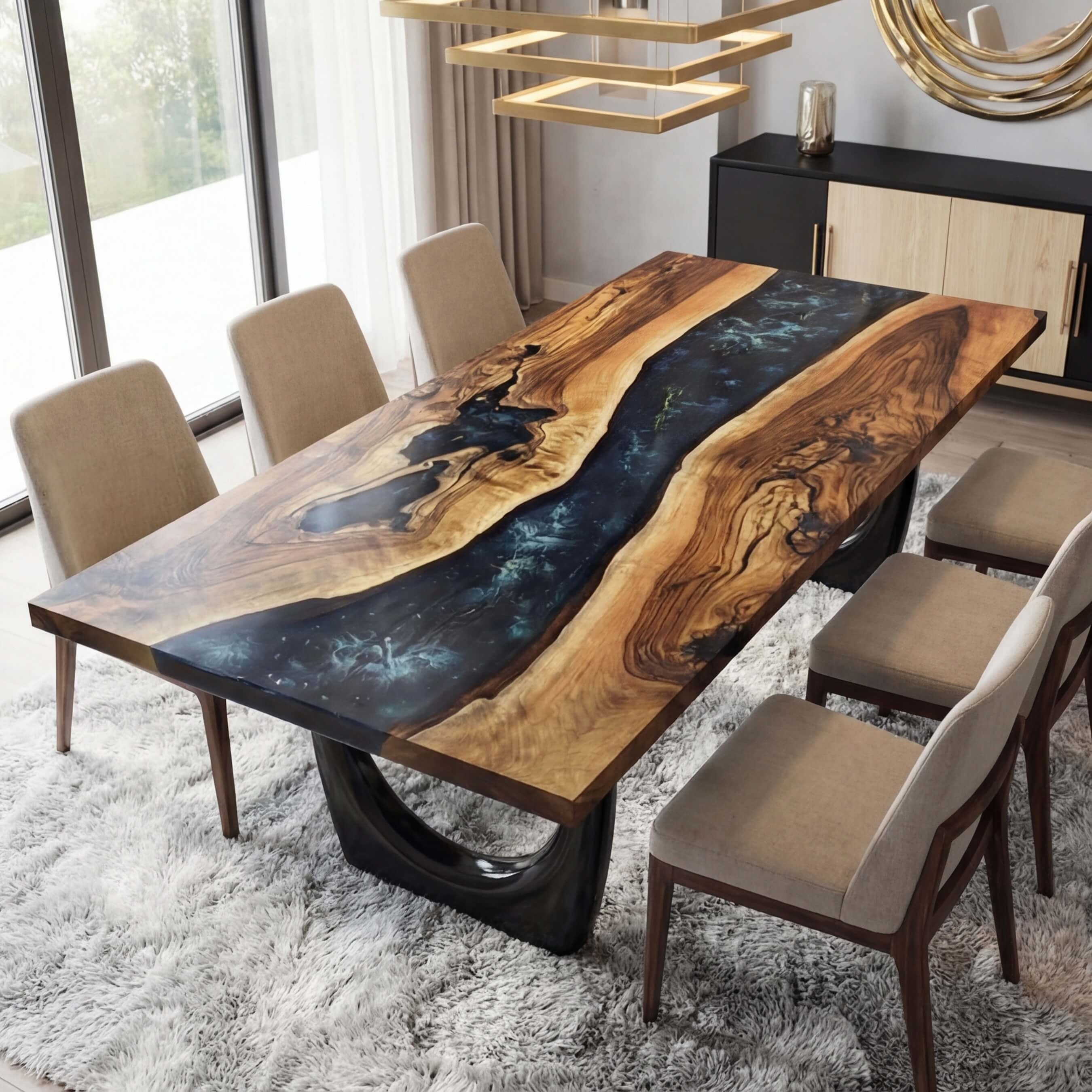 Custom Black Walnut Epoxy Resin River Table Black Resin WRT-57 - image 2 | ThawHome