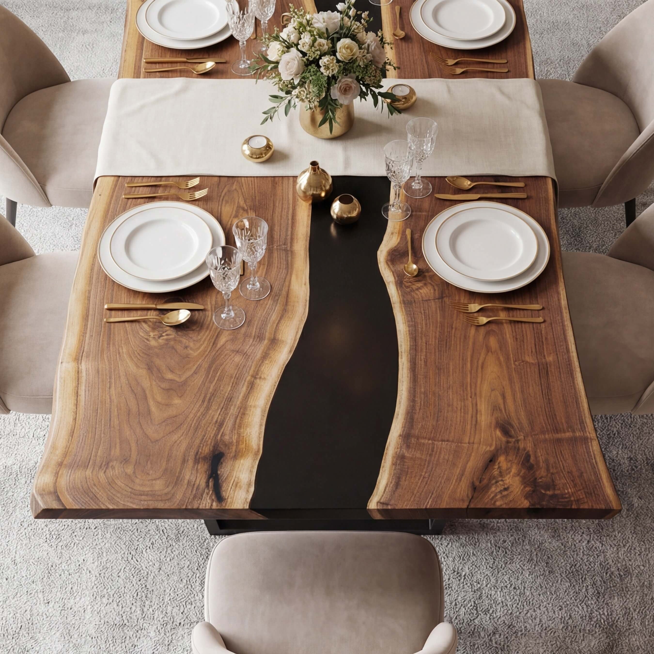 Custom Black Walnut Epoxy Resin River Table Black Resin XLT-57 - image 4 | ThawHome