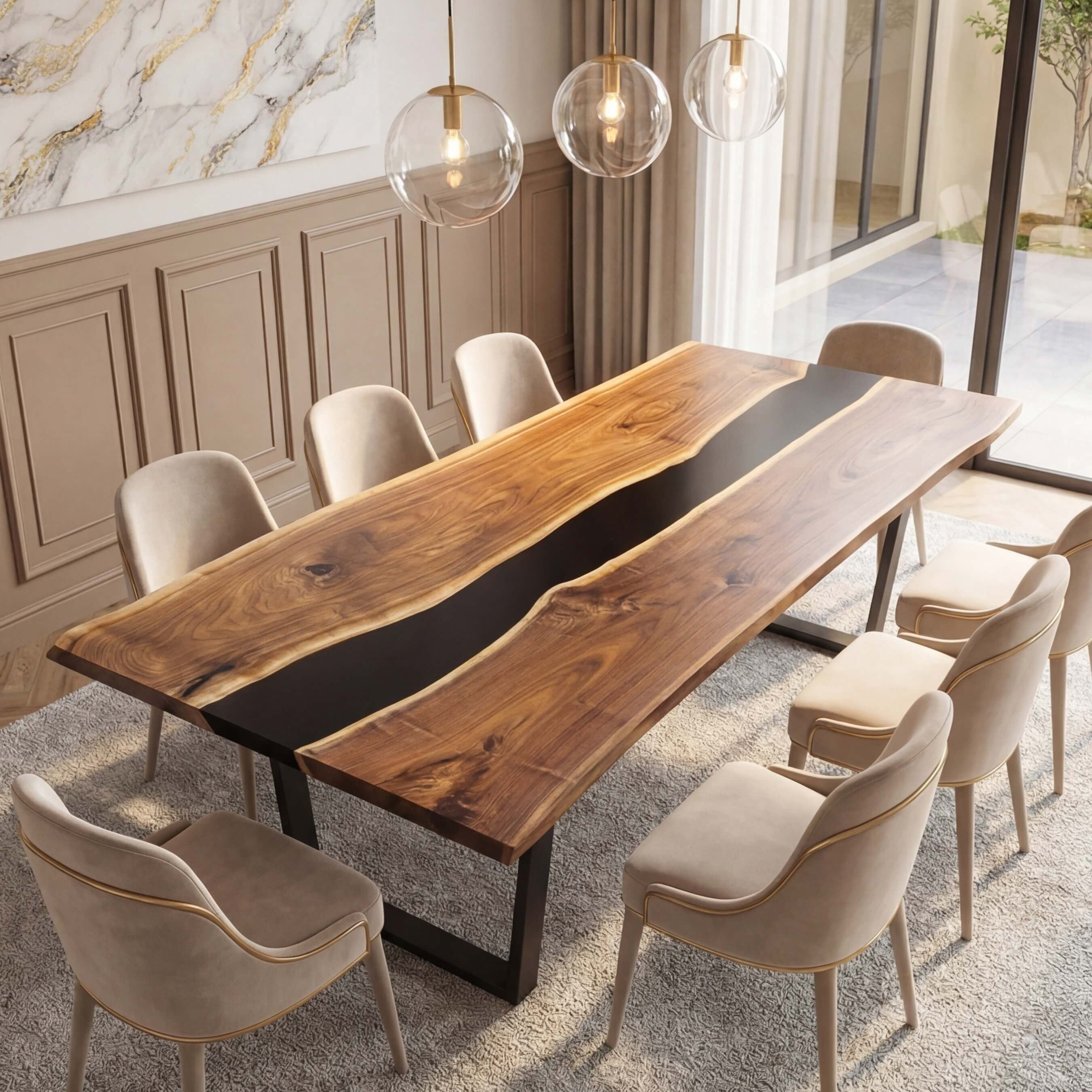 Custom Black Walnut Epoxy Resin River Table Black Resin XLT-57 - image 2 | ThawHome