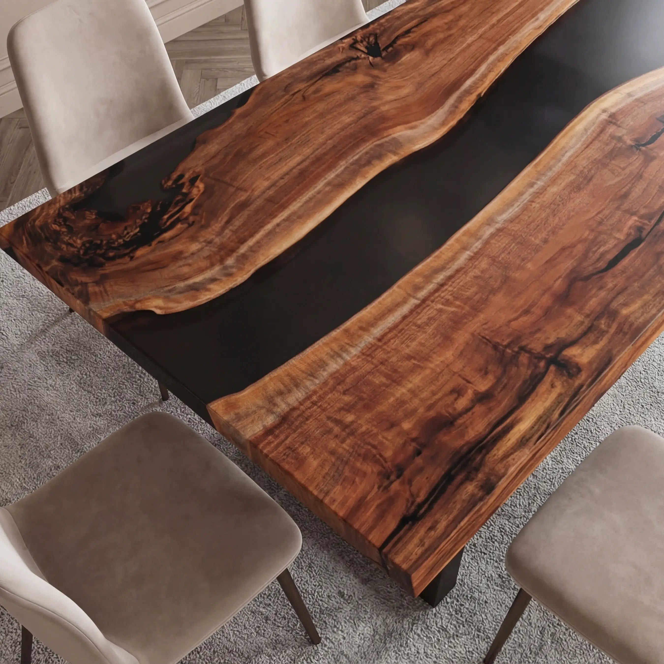 Custom Black Walnut Epoxy Resin River Table Black Resin ZER-42 - image 4 | ThawHome