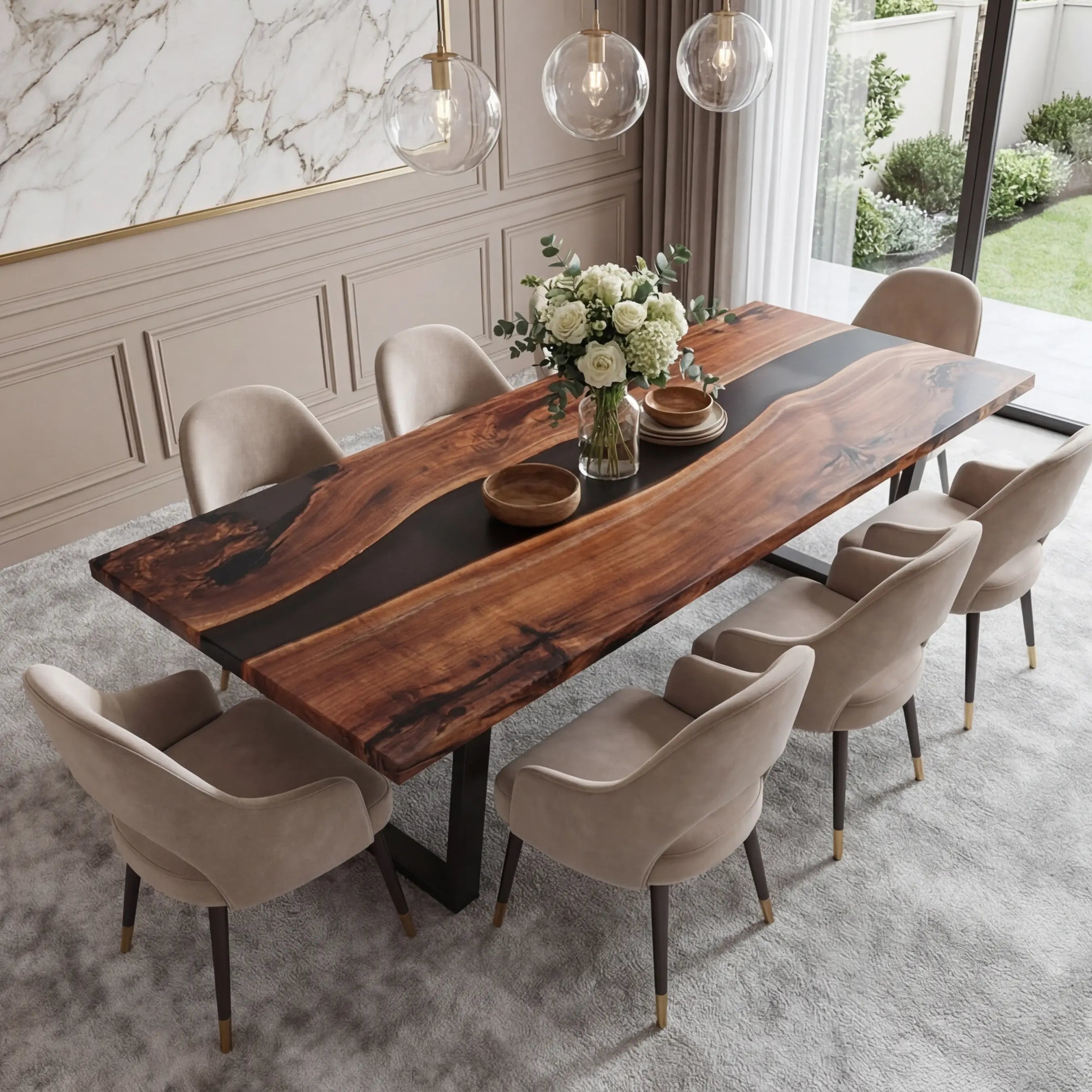 Custom Black Walnut Epoxy Resin River Table Black Resin ZER-42 - image 3 | ThawHome