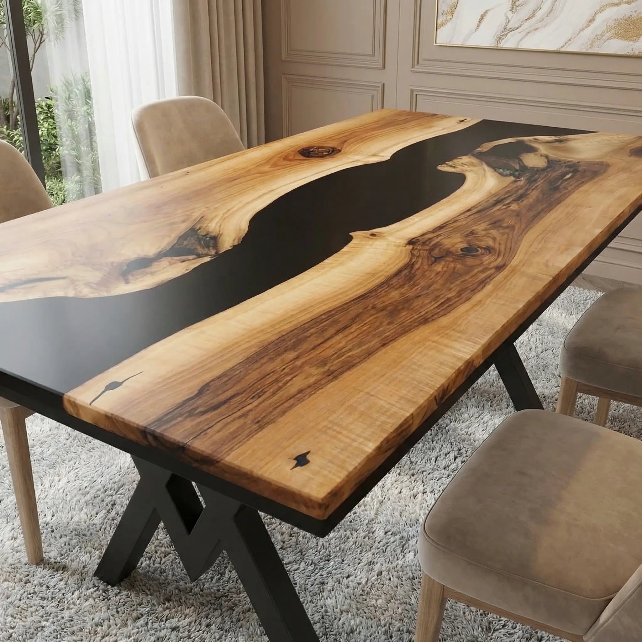 Custom Black Walnut Epoxy Resin River Table Black Resin ZKT-47 - image 5 | ThawHome