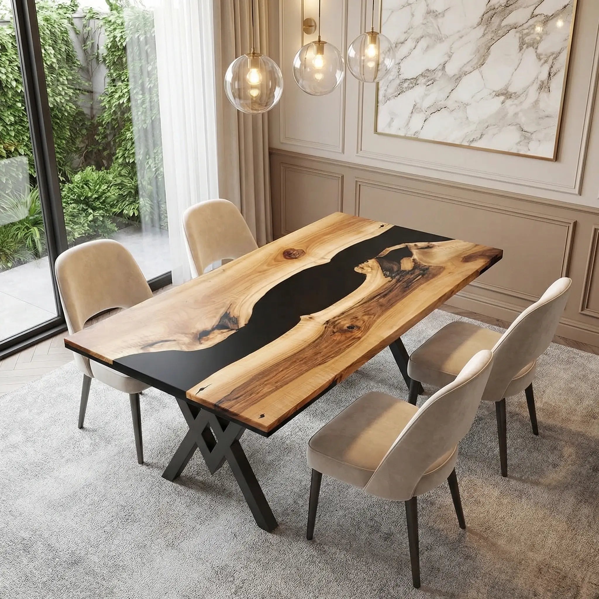 Custom Black Walnut Epoxy Resin River Table Black Resin ZKT-47 - image 1 | ThawHome