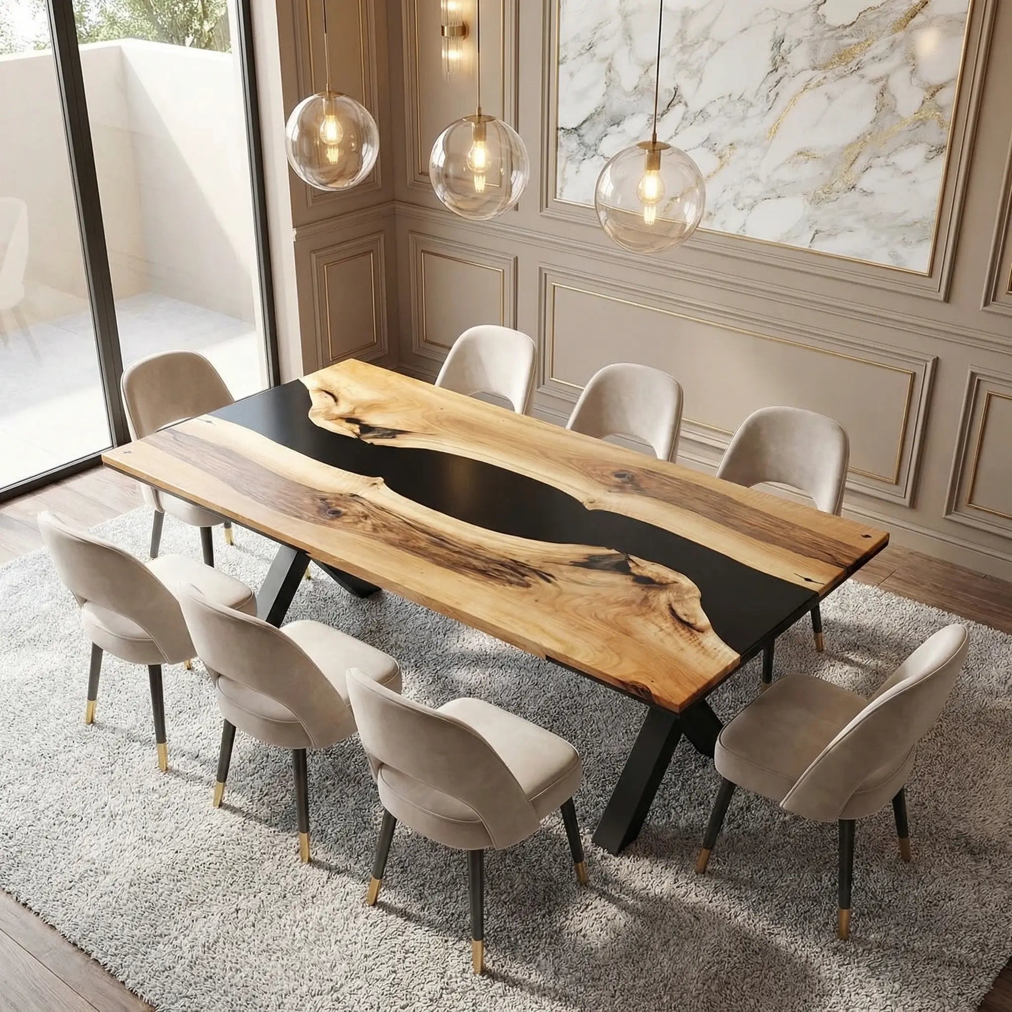 Custom Black Walnut Epoxy Resin River Table Black Resin ZKT-47 - image 4 | ThawHome