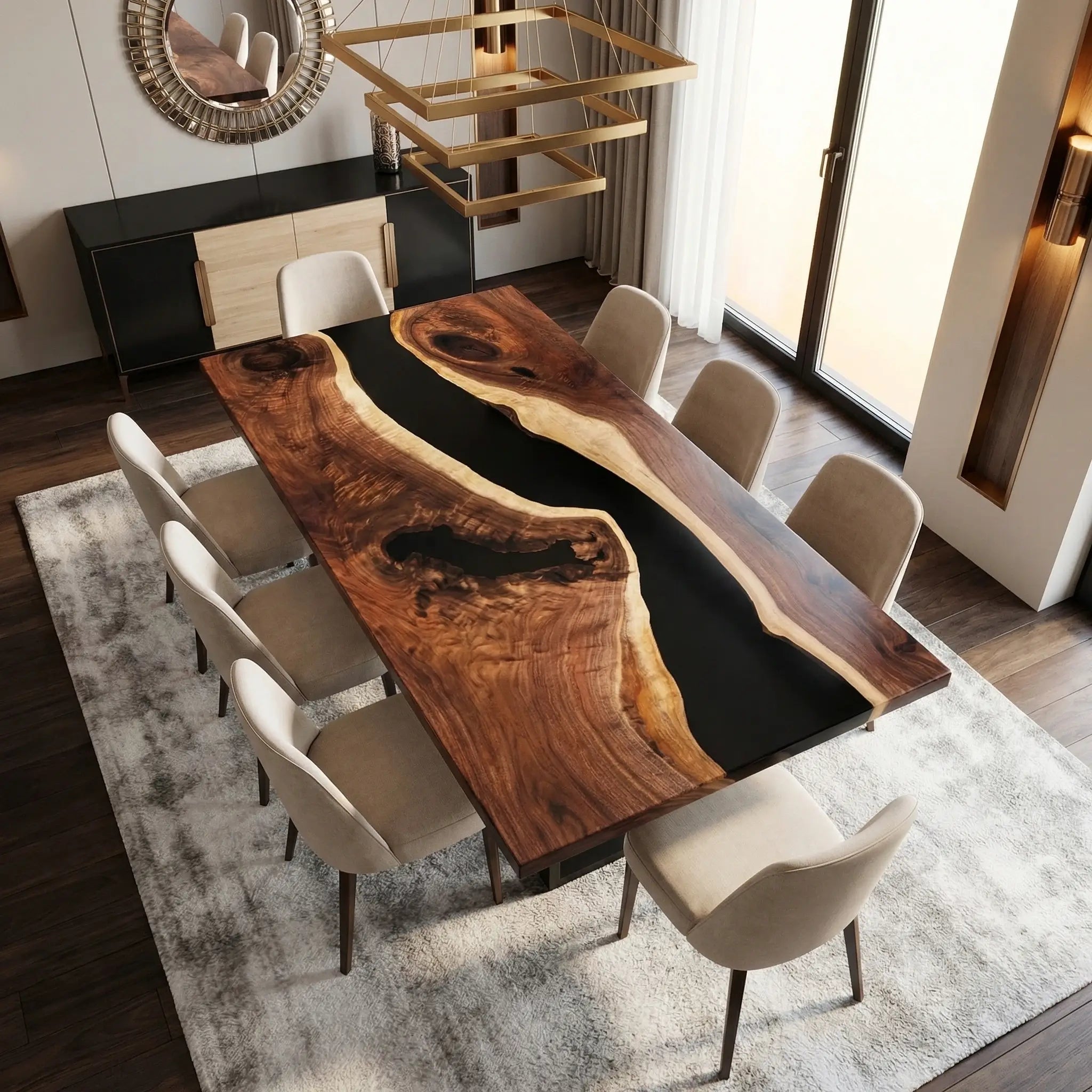 Custom Black Walnut Epoxy Resin River Table Black Resin ZLR-39 - image 2 | ThawHome