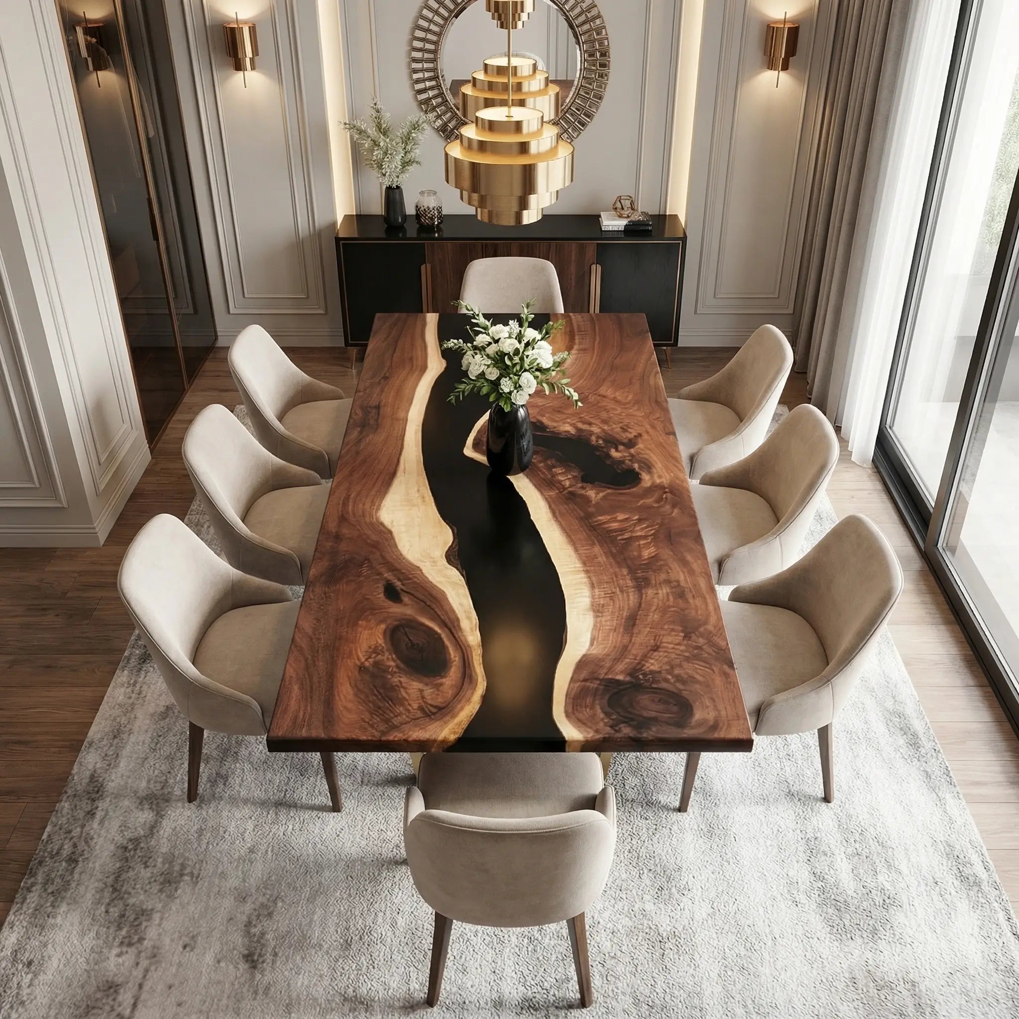 Custom Black Walnut Epoxy Resin River Table Black Resin ZLR-39 - image 1 | ThawHome