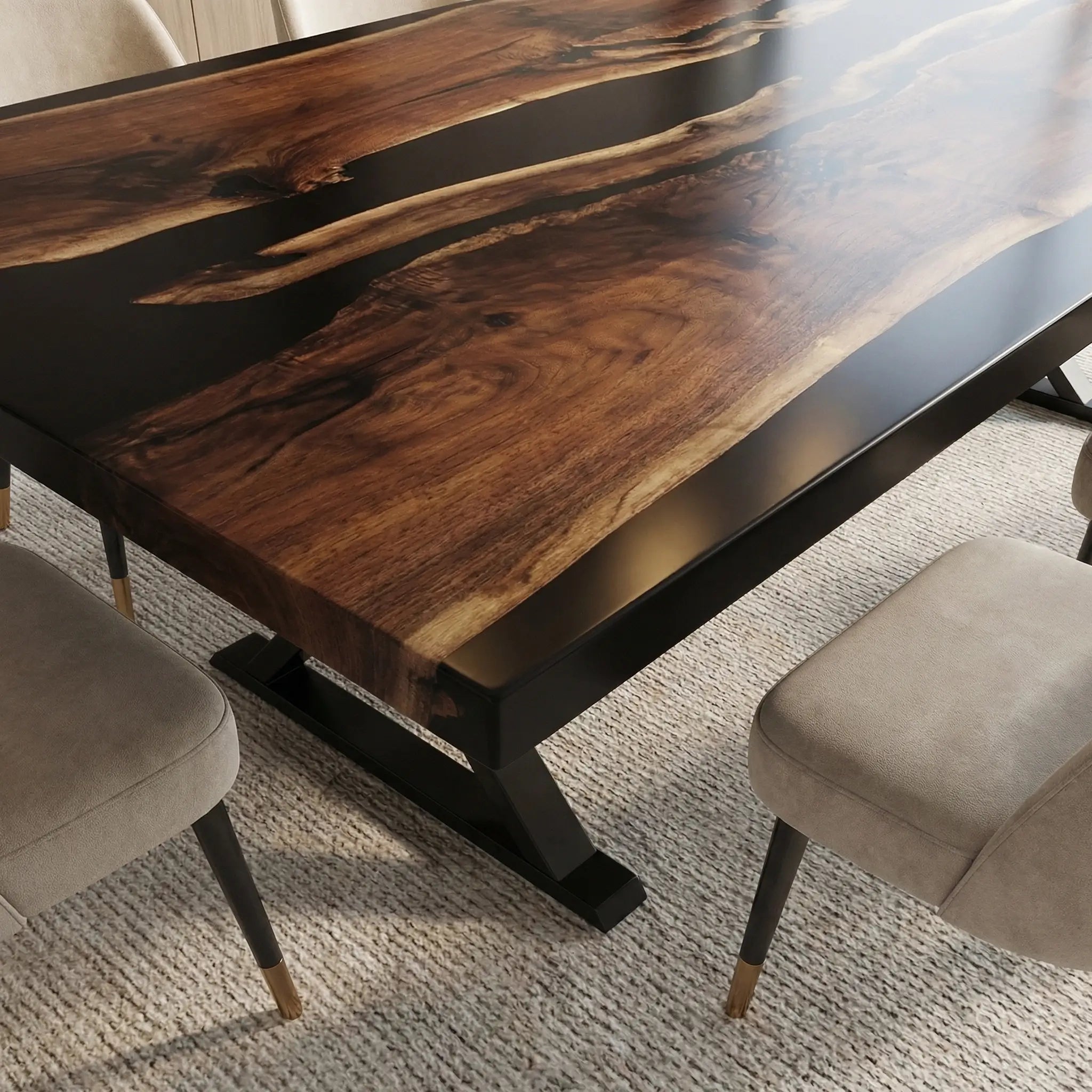 Custom Black Walnut Epoxy Resin River Table Black Resin ZLT-52 - image 5 | ThawHome